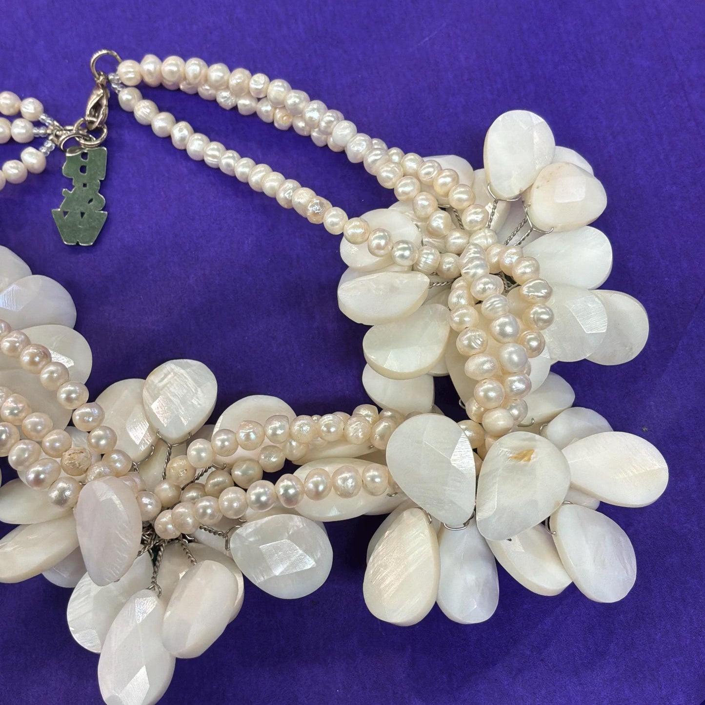 Vintage Butler and Wilson Statement Fresh Water Pearl and Mother of Pearl Floral Necklace