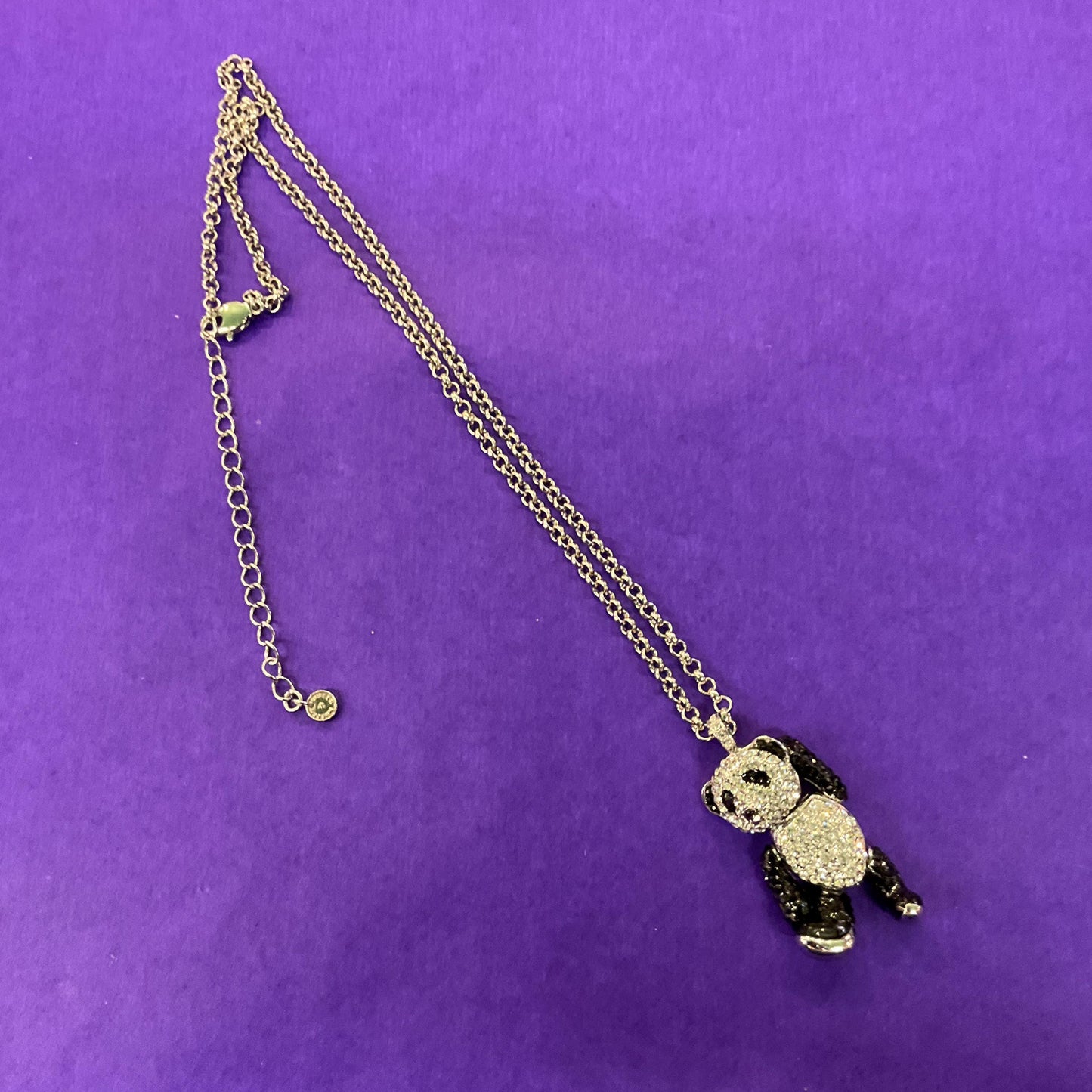 Vintage Butler and Wilson Panda Crystal Pendant, Fully Articulated with Silver and Black Rhinestones