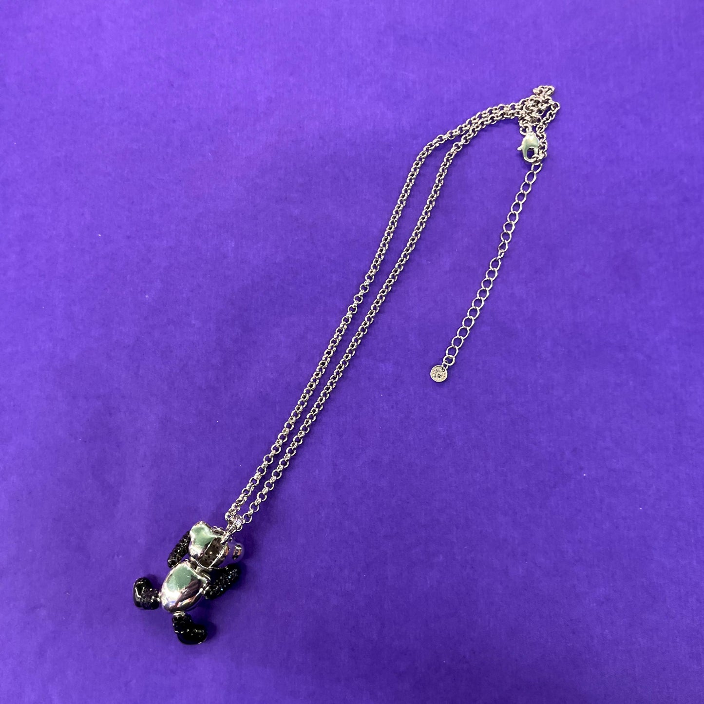 Vintage Butler and Wilson Panda Crystal Pendant, Fully Articulated with Silver and Black Rhinestones