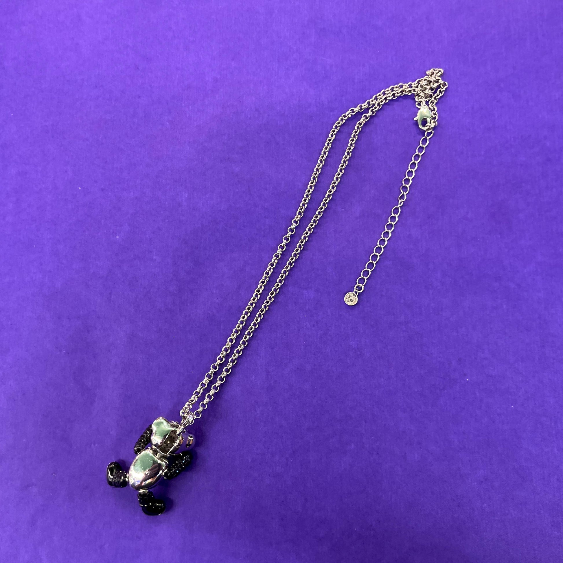 Vintage Butler and Wilson Panda Crystal Pendant, Fully Articulated with Silver and Black Rhinestones