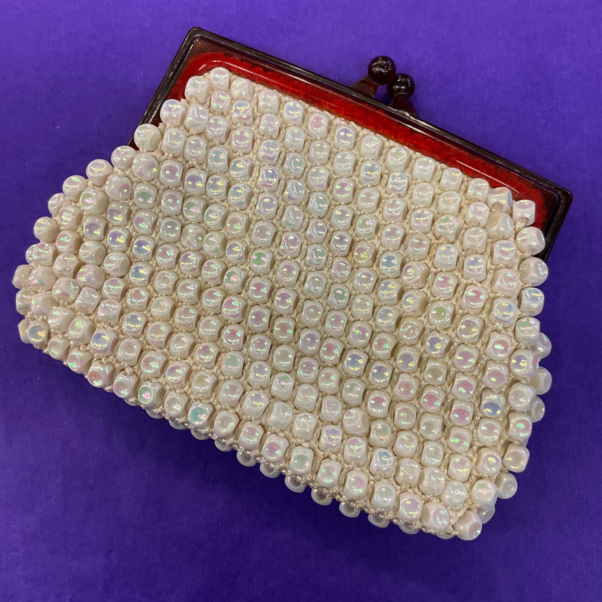 Vintage 1960s Sparkling Aurora Borealis Beaded Clutch Bag with Celluloid Frame