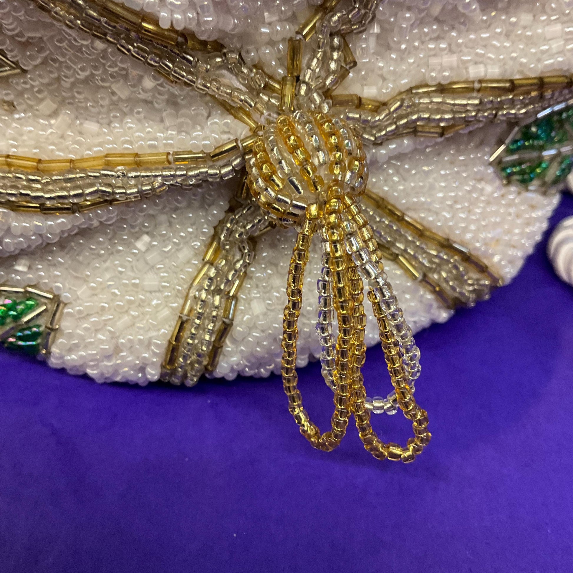 Vintage Beaded Floral Bucket Bag with Drawstring Shoulder Strap, Multicoloured Beads and Faux Pearls