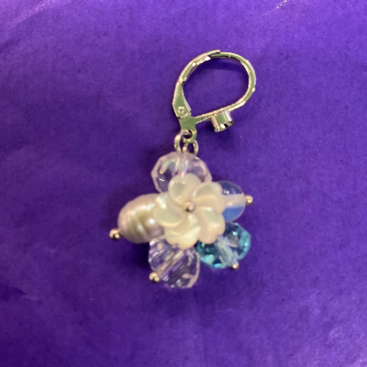 Vintage Butler and Wilson Crystal and Freshwater Pearl Floral Drop Earrings, Silver Tone with Turquoise and Rock Crystal