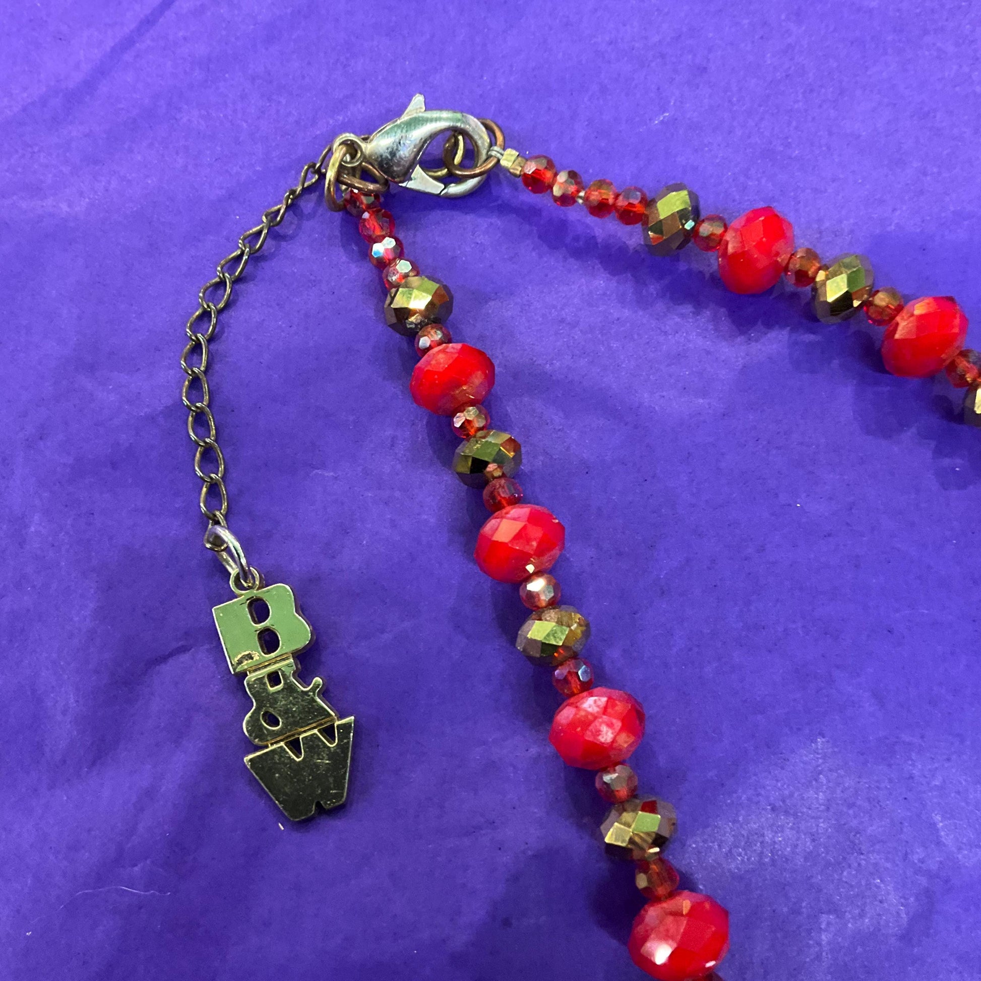 Vintage Butler and Wilson Statement Red and Gold Borealis Crystal Large Flower Necklace