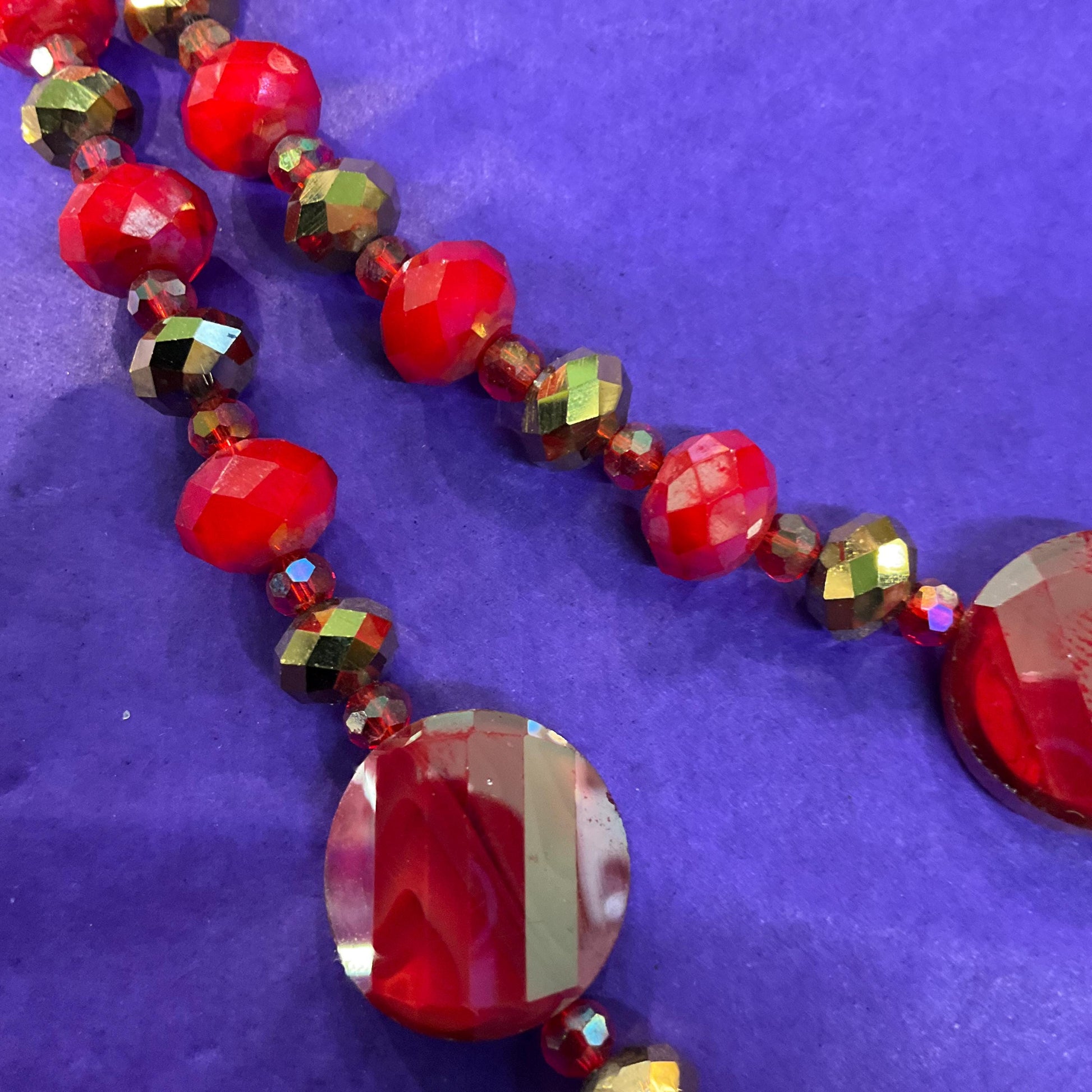 Vintage Butler and Wilson Statement Red and Gold Borealis Crystal Large Flower Necklace