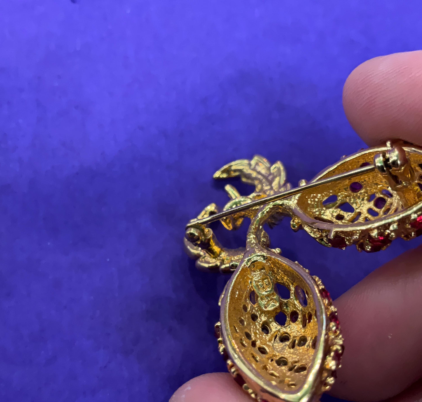 Vintage 1990s Camrose & Kross Jacqueline Kennedy Red Berries Brooch, Gold Plated with Faux Rubies and Silver Crystals