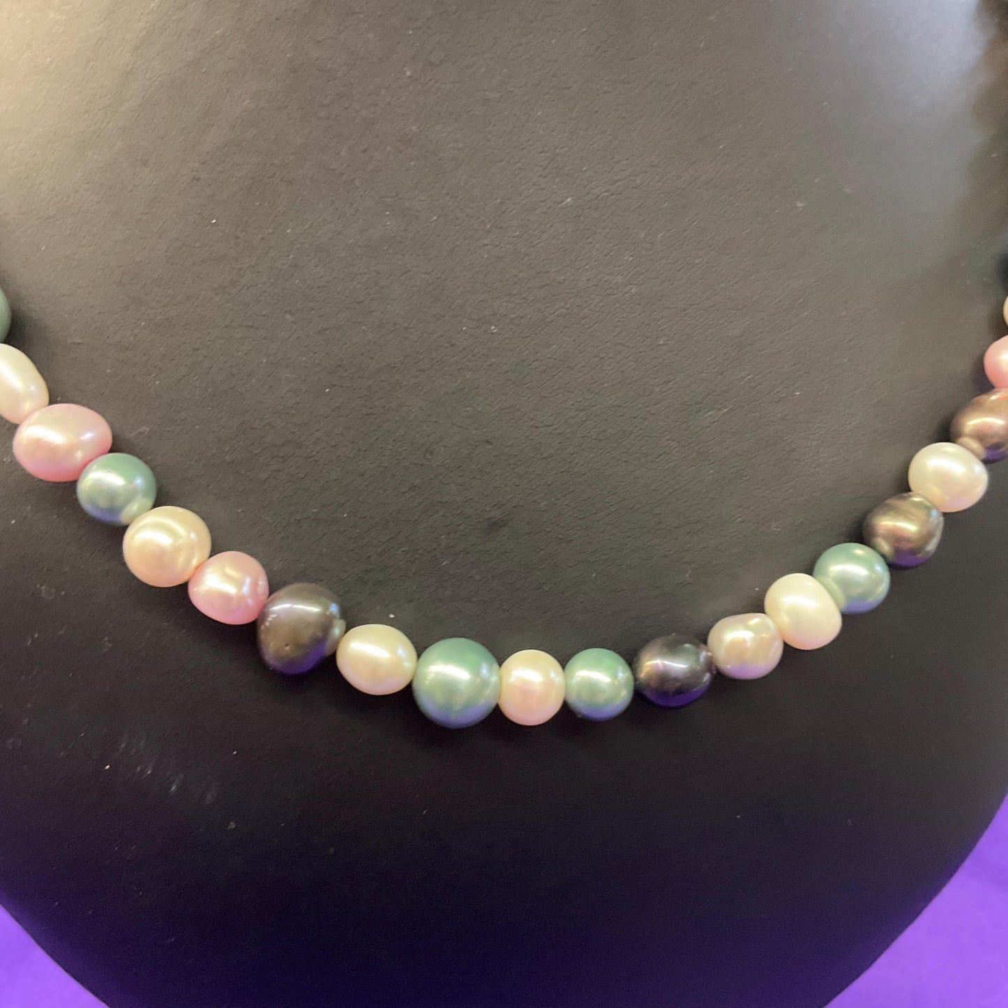 Vintage Freash Water and Cultured Pearl Necklace, Ivory , Pretty Pastel and Metallic Organic Beads