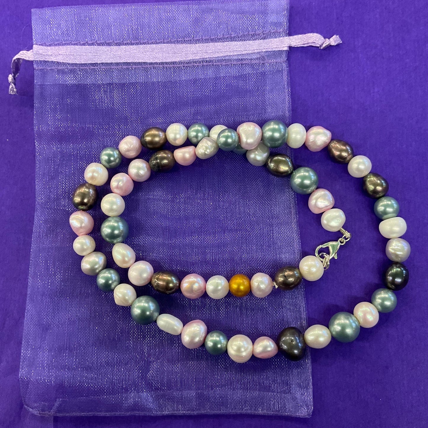 Vintage Freash Water and Cultured Pearl Necklace, Ivory , Pretty Pastel and Metallic Organic Beads