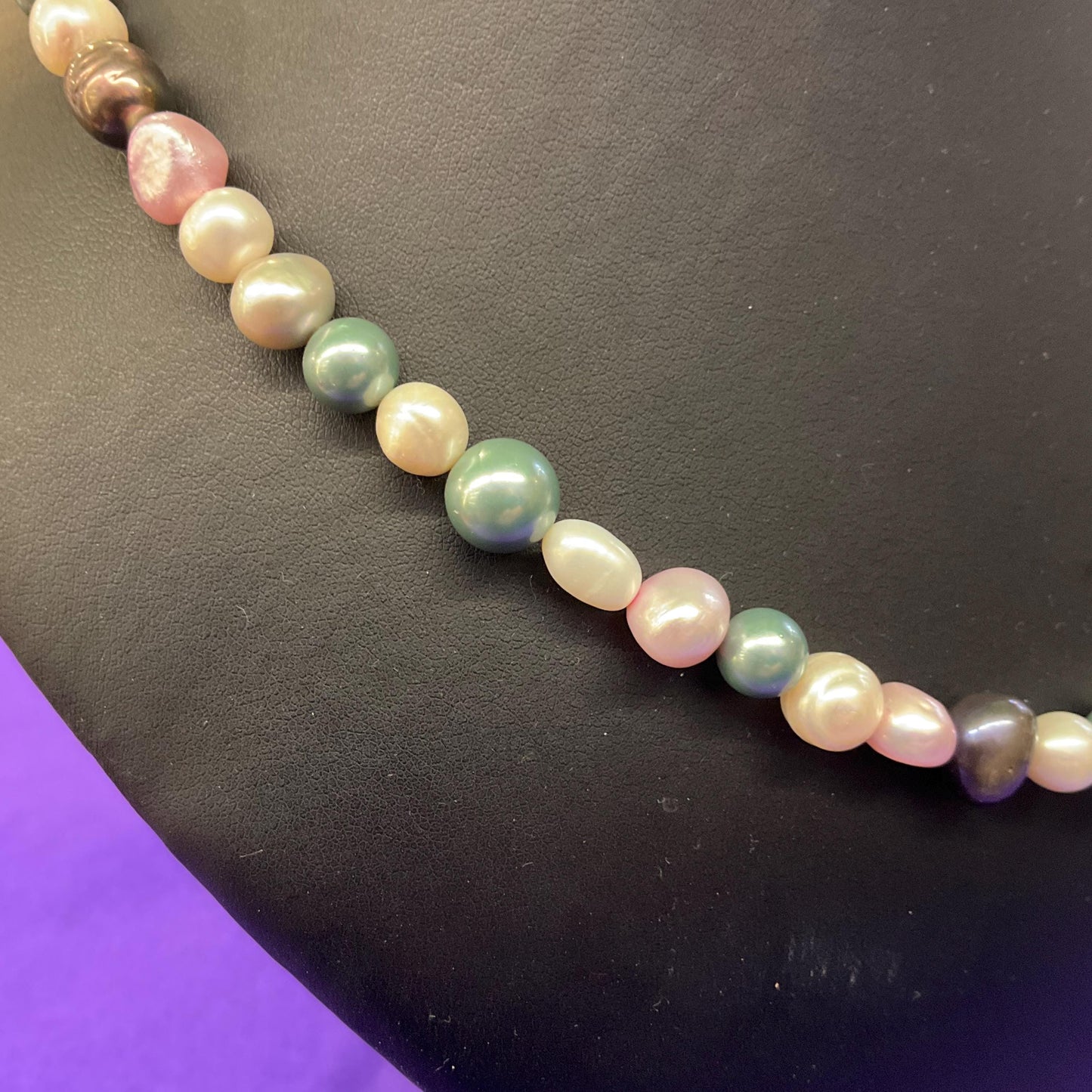 Vintage Freash Water and Cultured Pearl Necklace, Ivory , Pretty Pastel and Metallic Organic Beads
