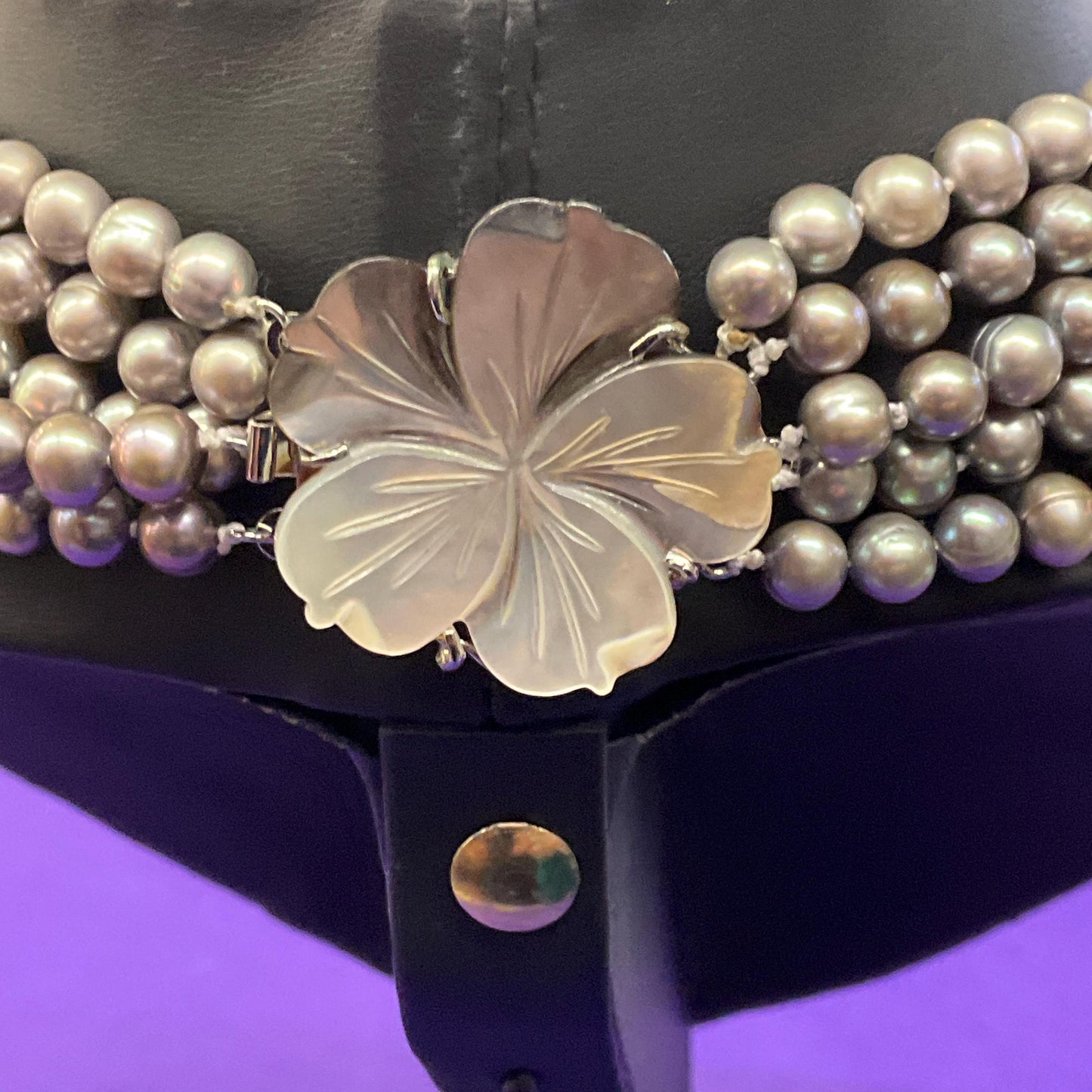 Vintage Statement Multistrand Fresh Water Organic Pearl and Milk Glass Necklace, Silver, plate pink and purple tones