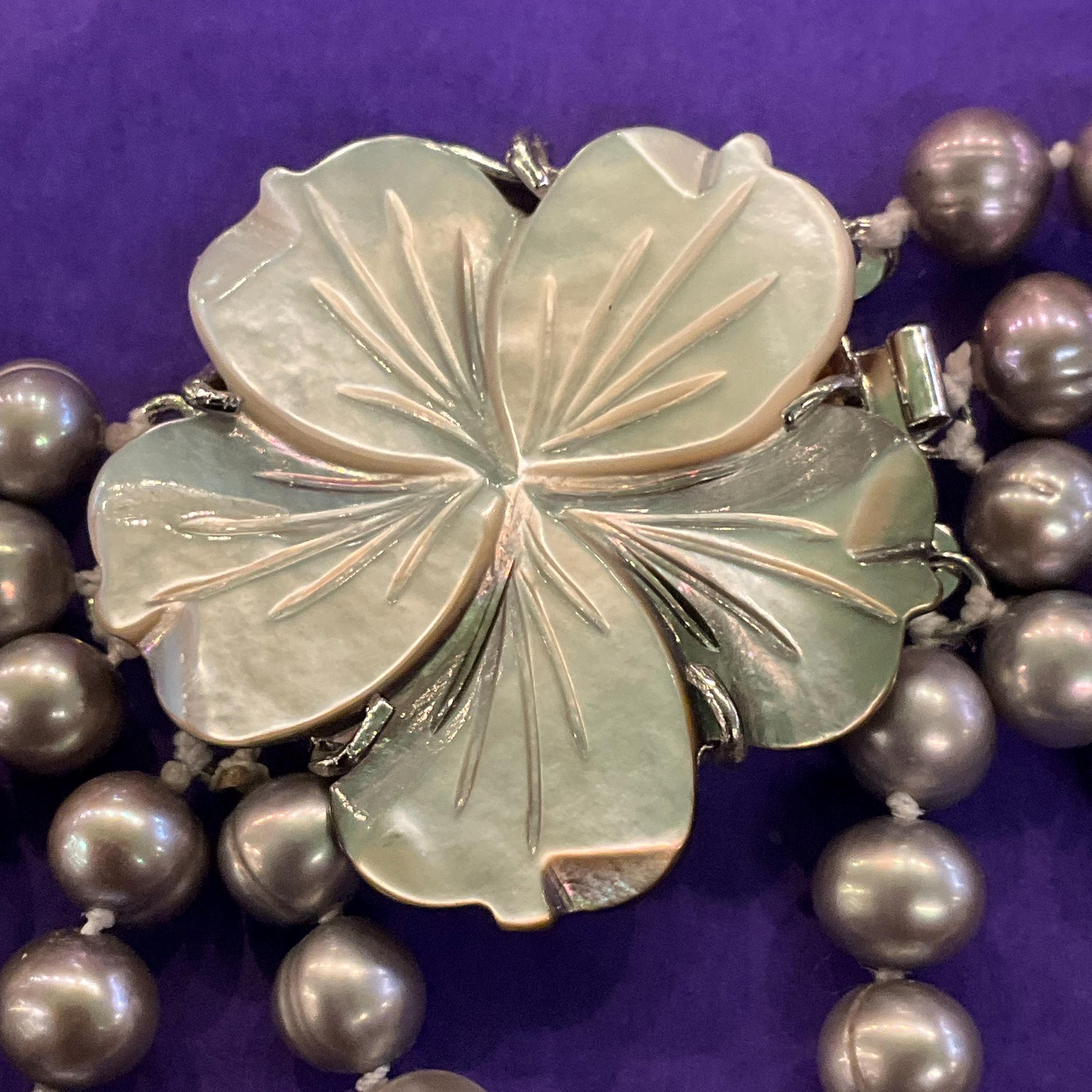 Vintage Statement Multistrand Fresh Water Organic Pearl and Milk Glass Necklace, Silver, plate pink and purple tones