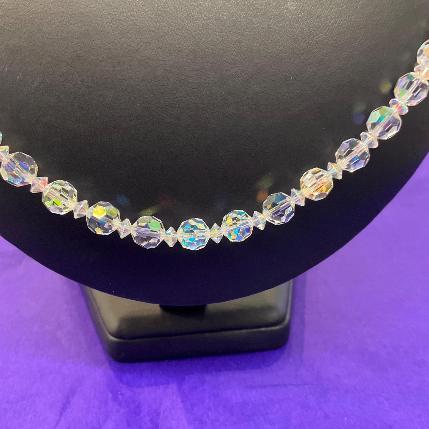 Vintage 1950s/60s Rainbow Borealis Crystal Opera Length Crystal Beaded Necklace