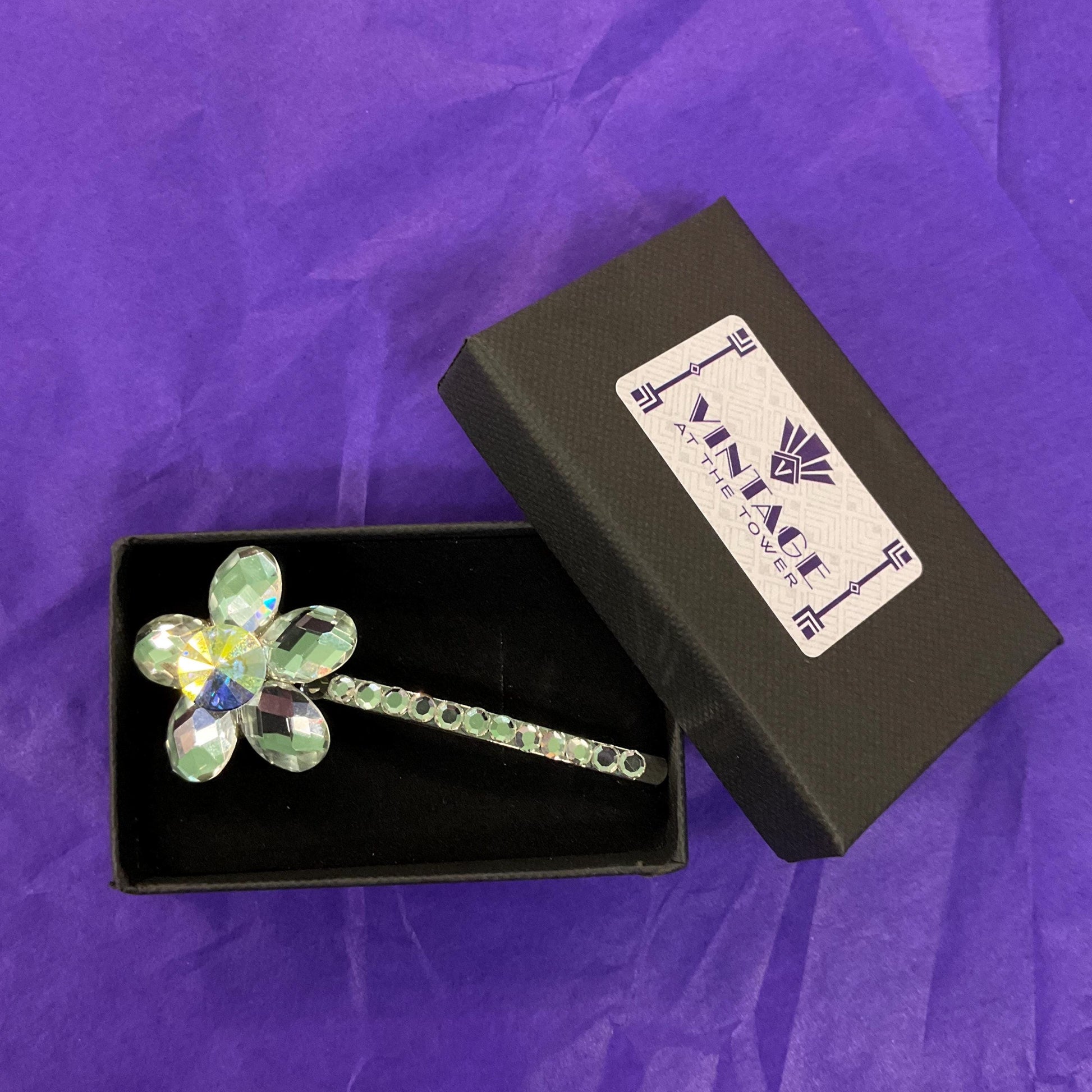 Vintage Butler and Wilson Silver Crystal Hair Slide, Silver and Borealis crystals and rhinestones