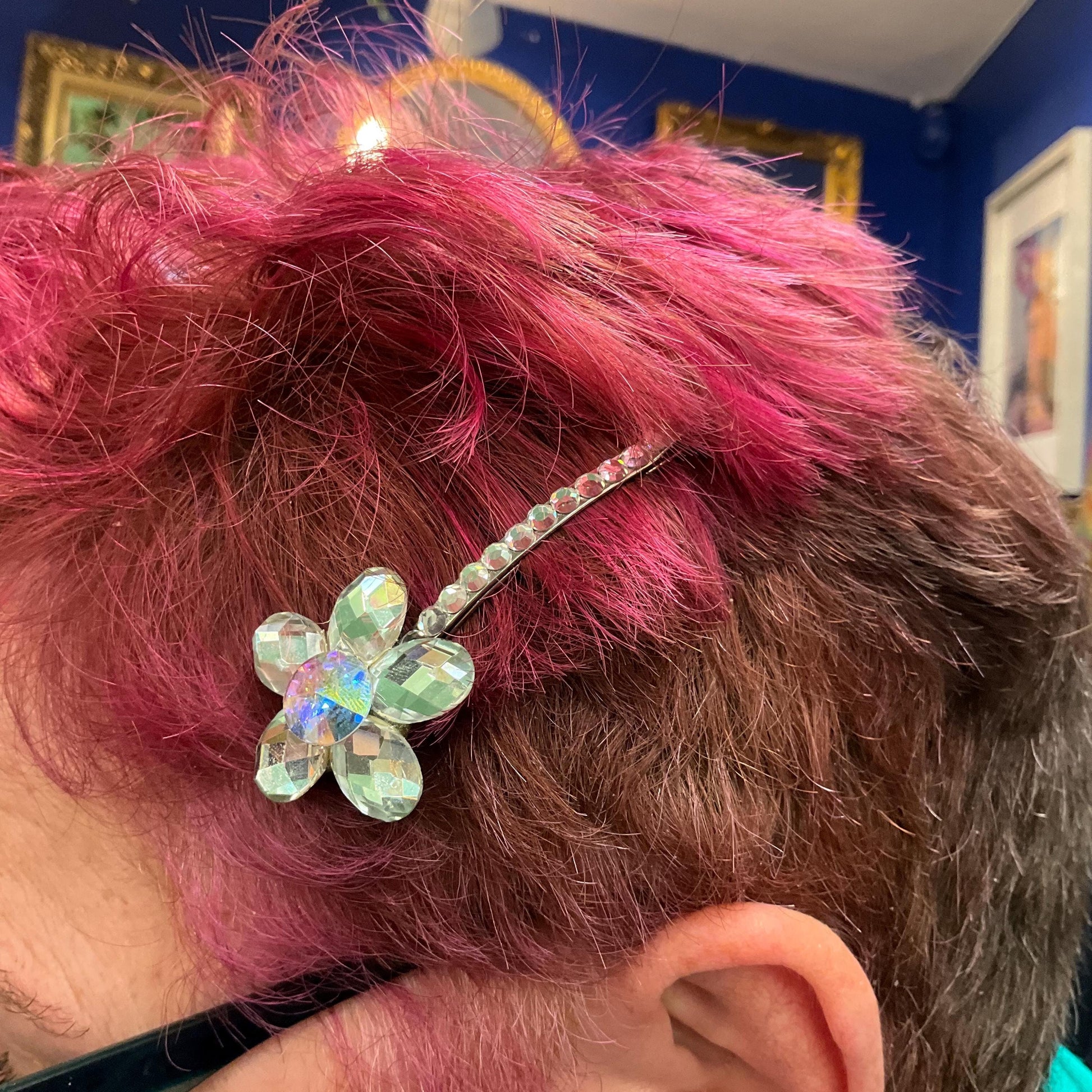 Vintage Butler and Wilson Silver Crystal Hair Slide, Silver and Borealis crystals and rhinestones