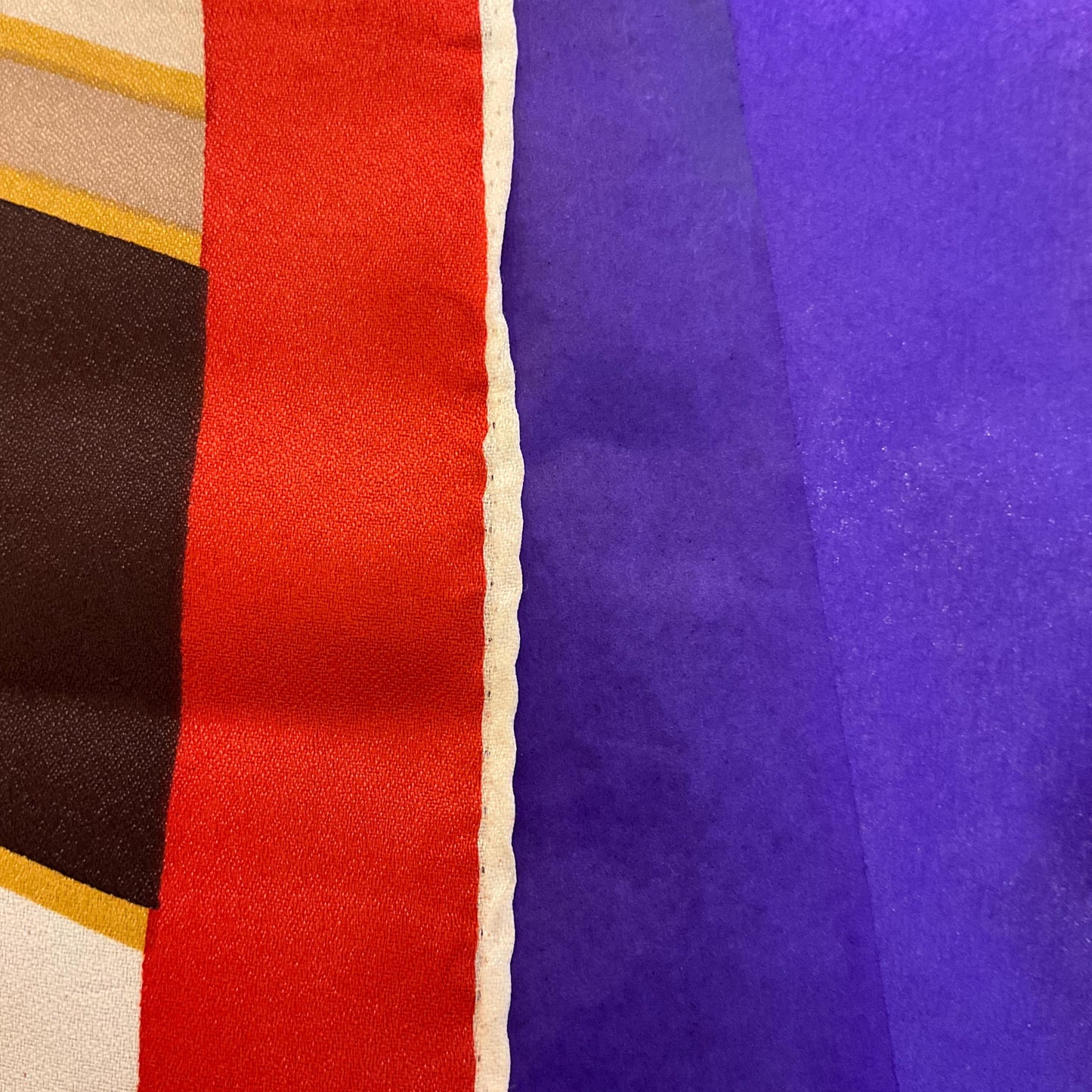 Vintage Mid Century SABLE Handprinted Pure Silk Scarf, Vibrant Abstract Geometric, Shades of Red, gold, cream and brown