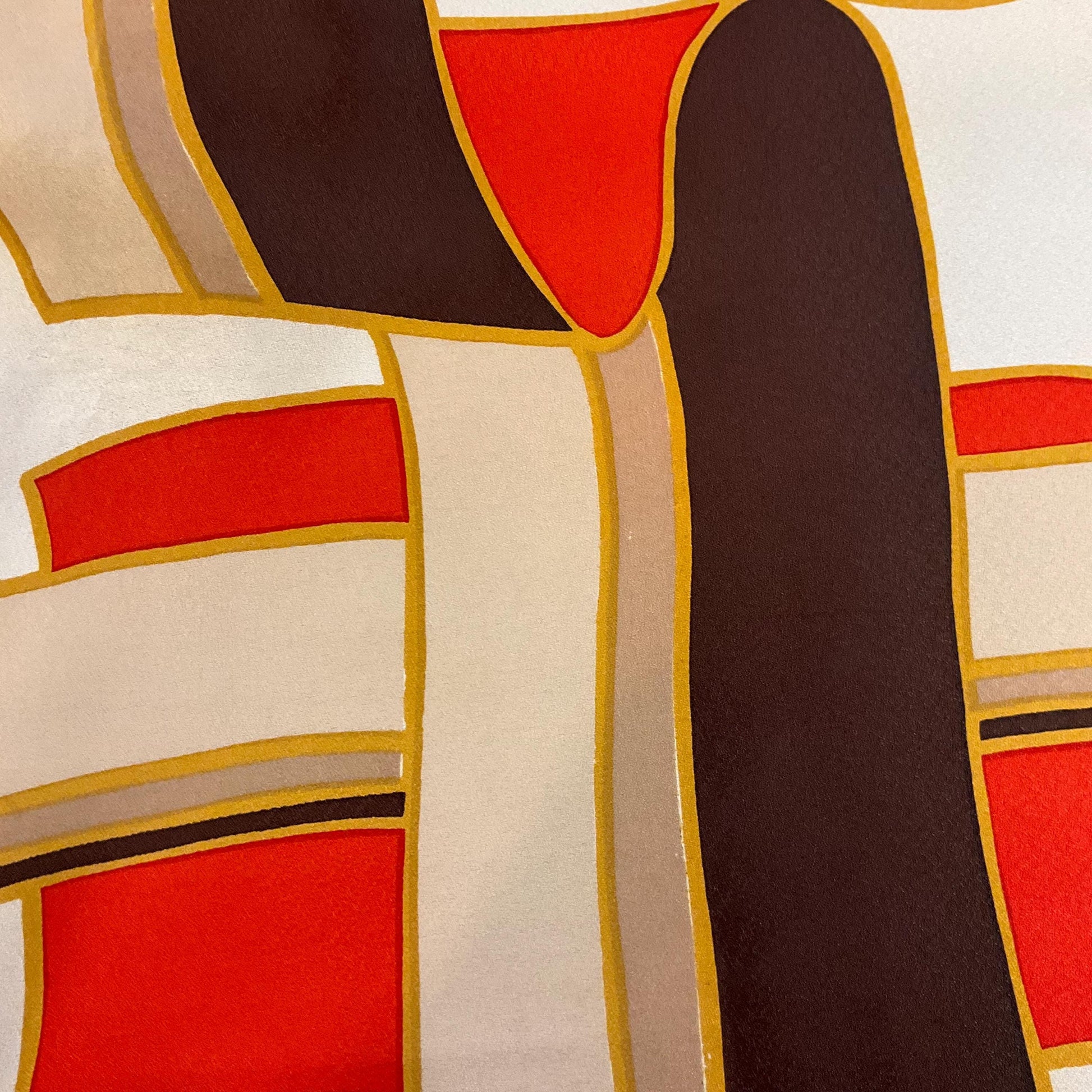 Vintage Mid Century SABLE Handprinted Pure Silk Scarf, Vibrant Abstract Geometric, Shades of Red, gold, cream and brown