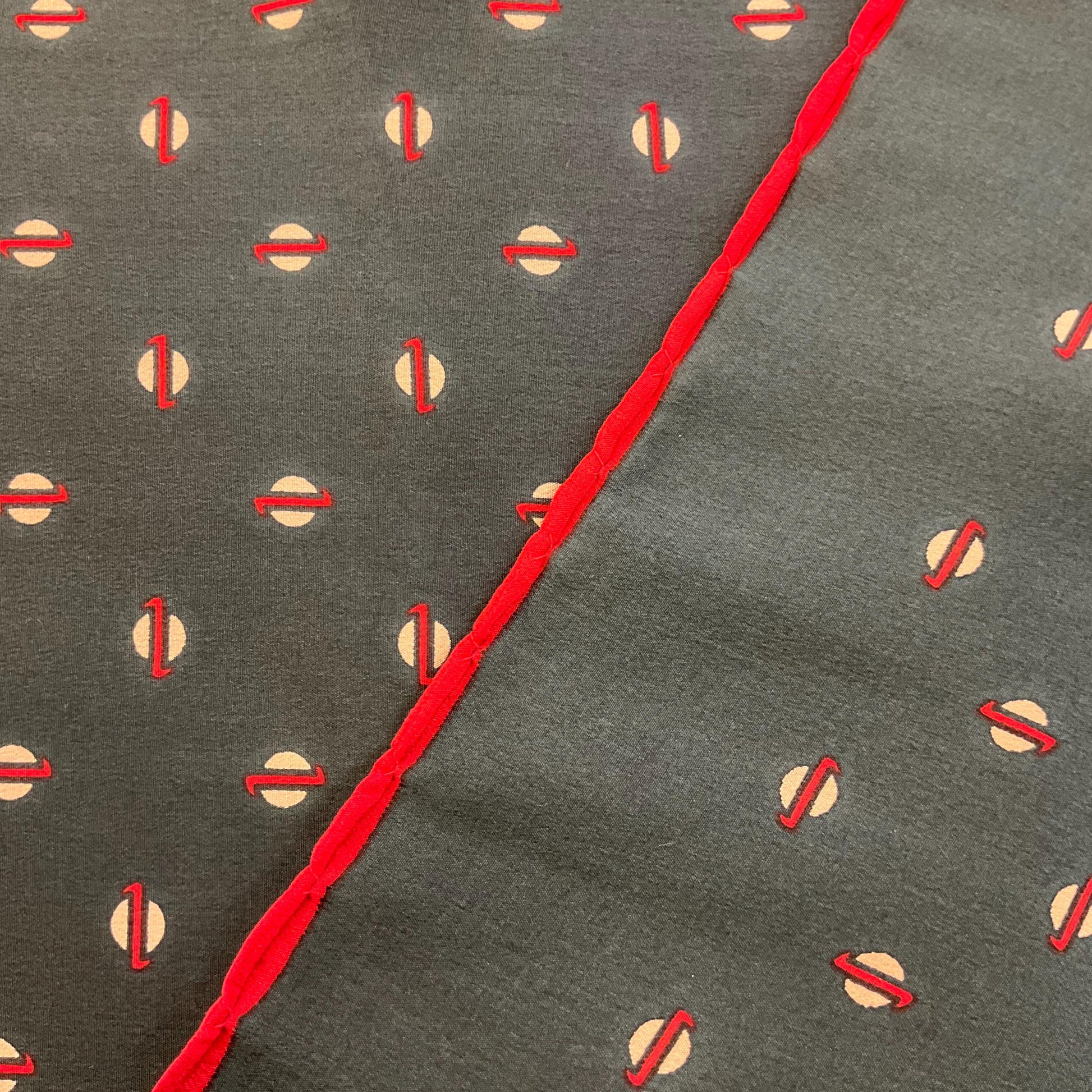Vintage JAEGER Mid Century Pure Silk Scarf, Ditsy Red and Cream dotty Print , Dark Green/ Teal Background, Hand Rolled