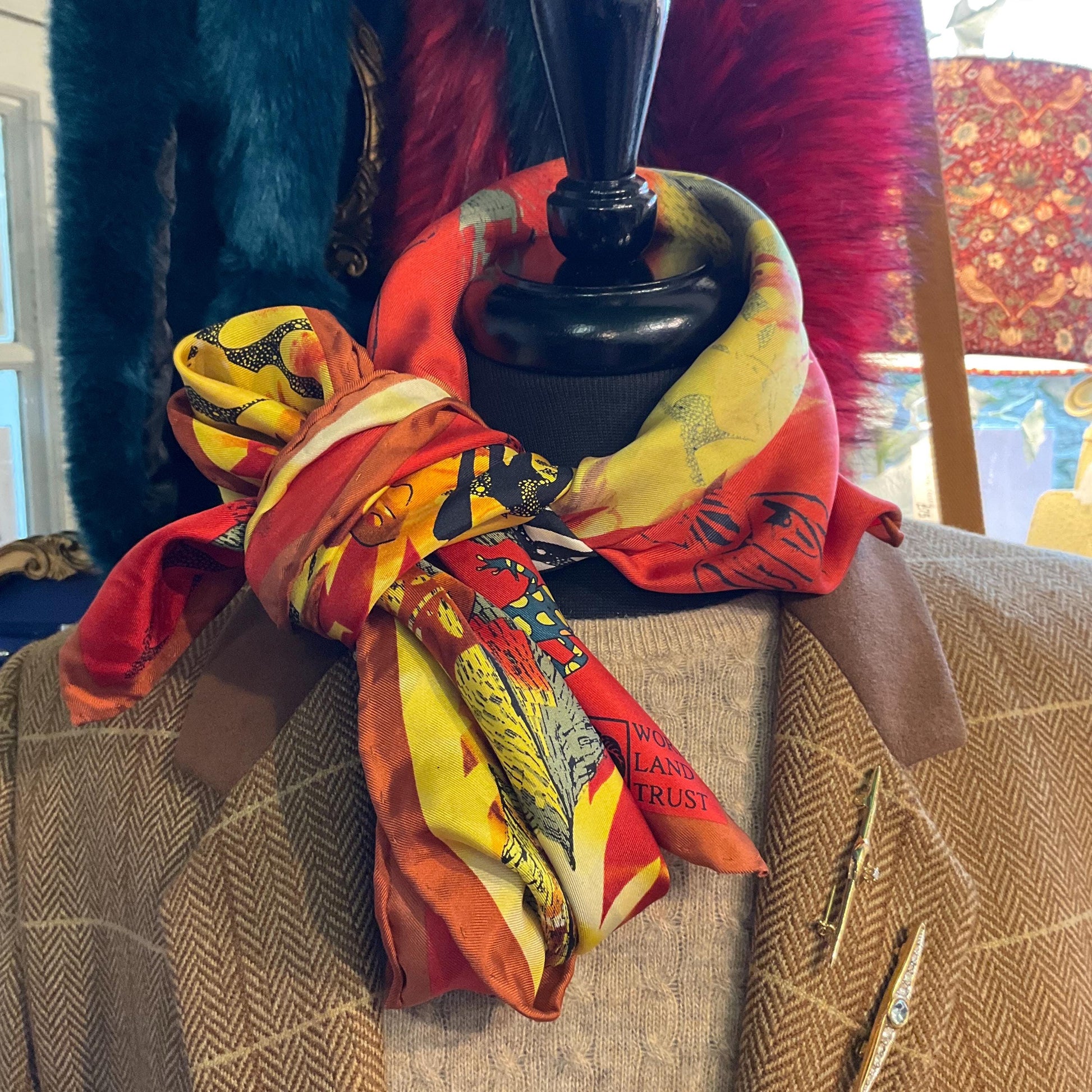 Vintage Liberty for World Land Trust Large Pure Silk Botanical Scarf, amphibians and insects