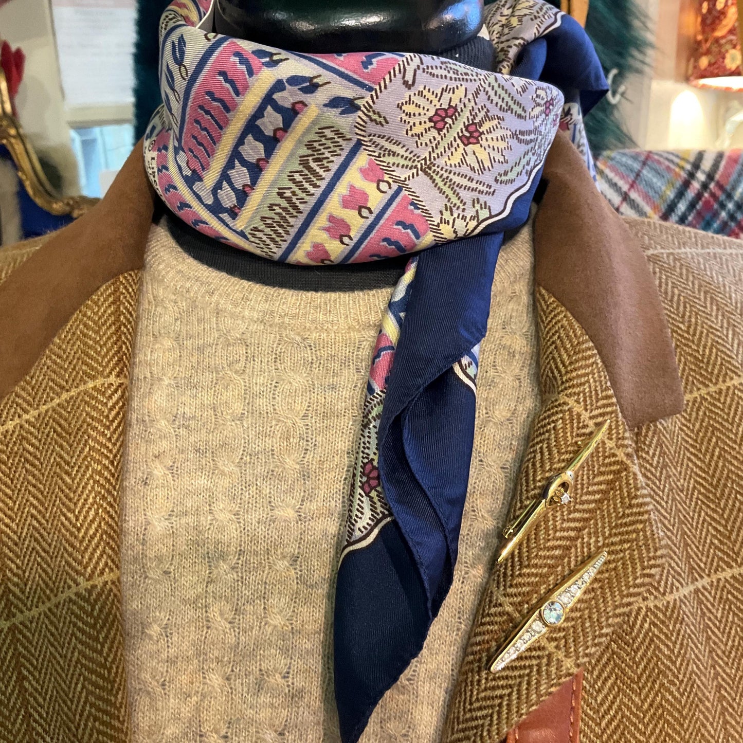 Vintage Liberty of London Pure Silk Floral Paisley Scarf in Shades of Blue, Green, Pink and Gold