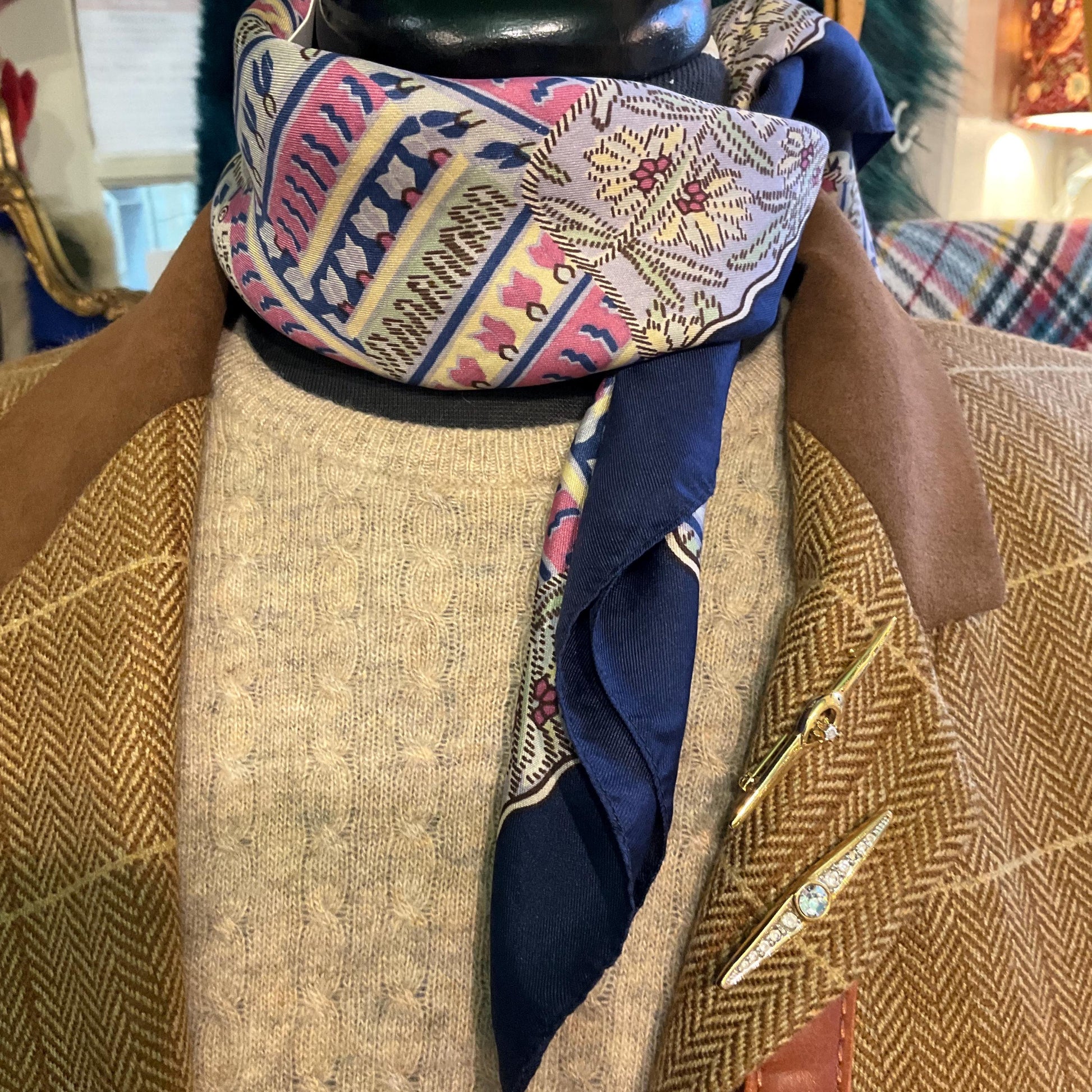 Vintage Liberty of London Pure Silk Floral Paisley Scarf in Shades of Blue, Green, Pink and Gold