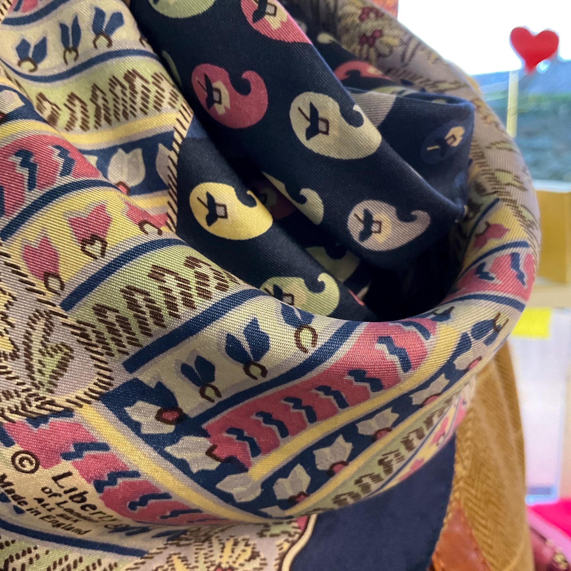 Vintage Liberty of London Pure Silk Floral Paisley Scarf in Shades of Blue, Green, Pink and Gold