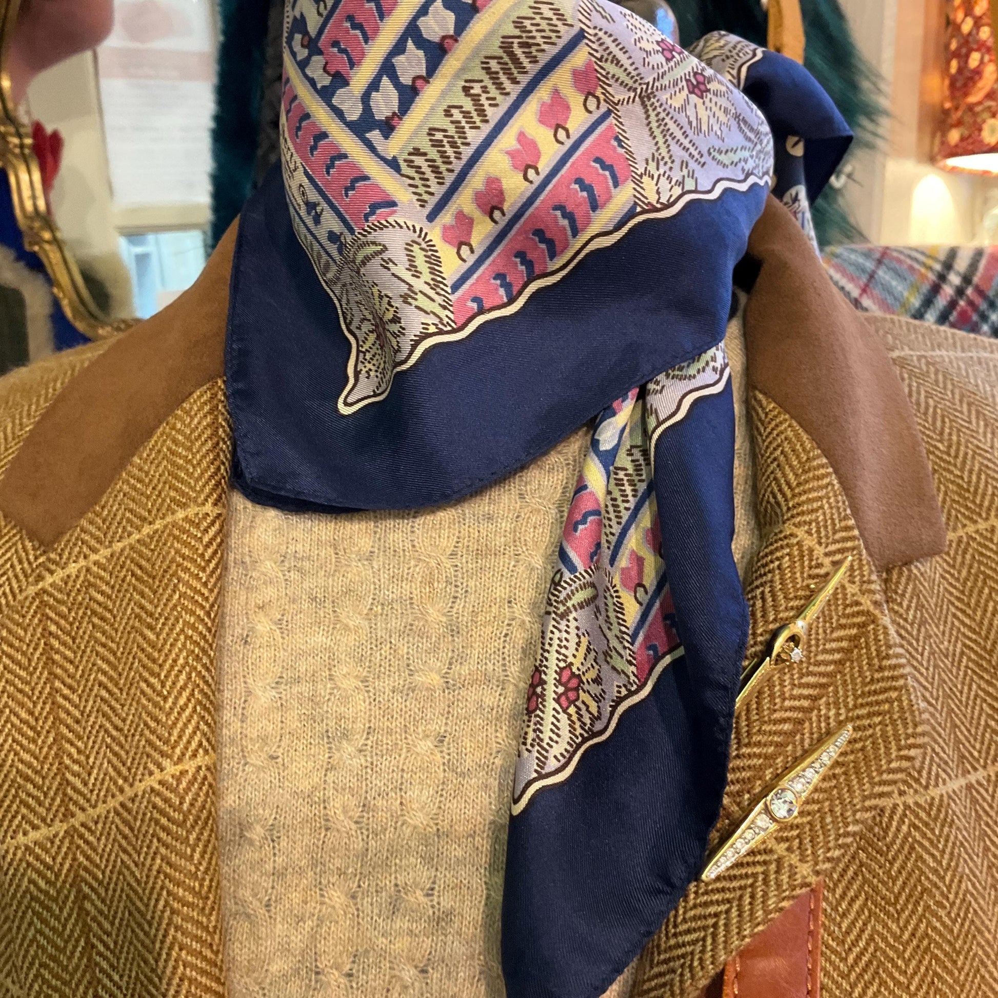 Vintage Liberty of London Pure Silk Floral Paisley Scarf in Shades of Blue, Green, Pink and Gold