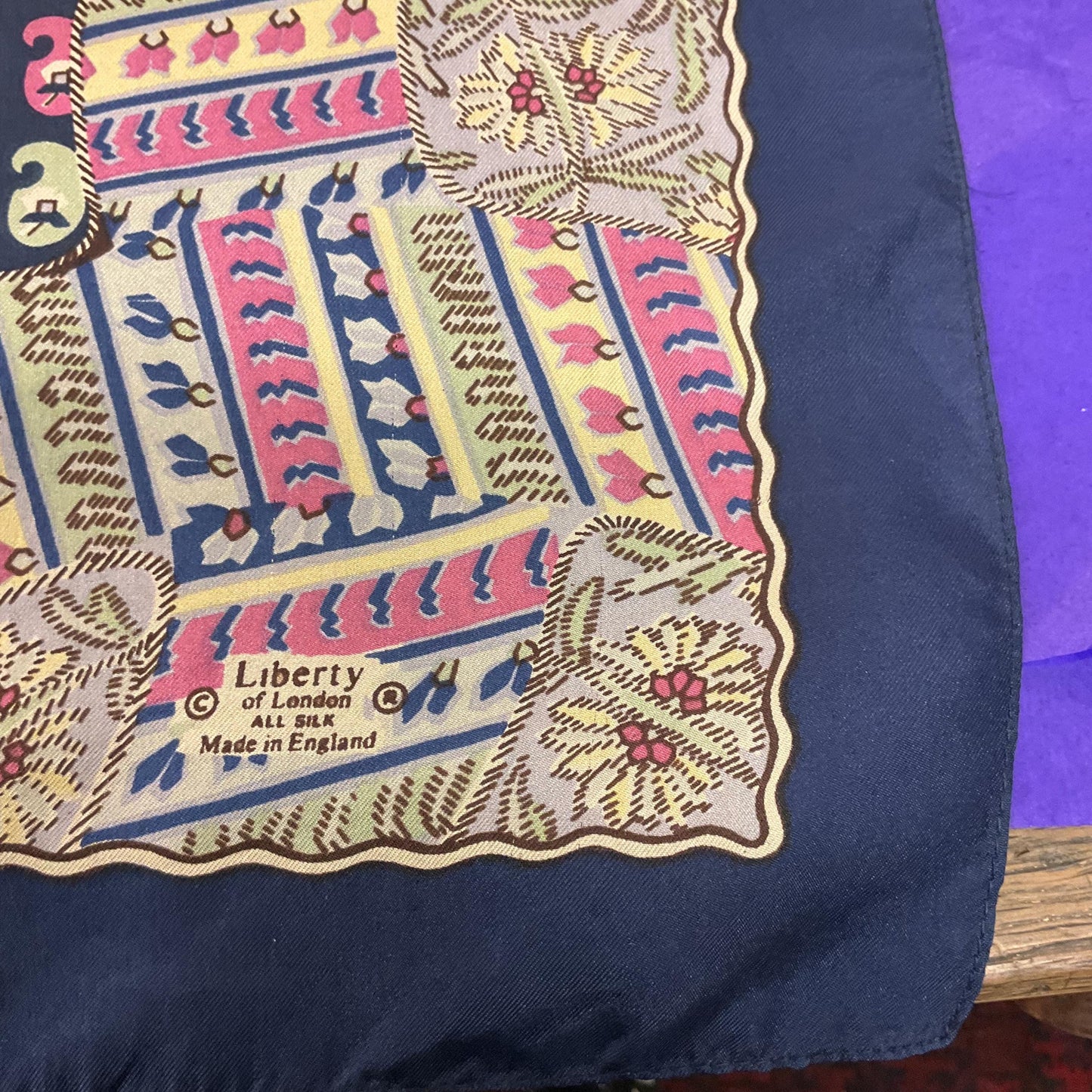 Vintage Liberty of London Pure Silk Floral Paisley Scarf in Shades of Blue, Green, Pink and Gold