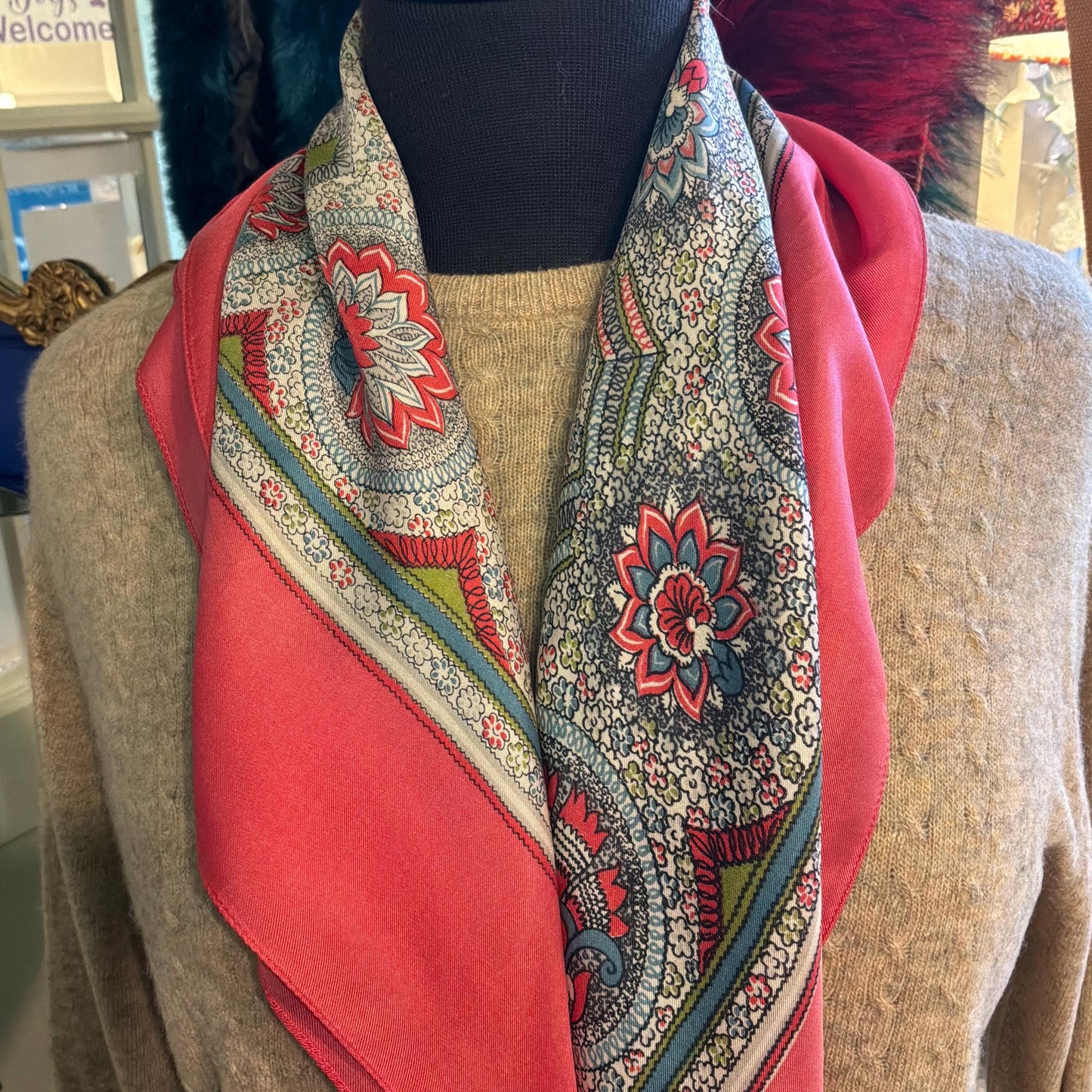 Vintage 1960/70s Liberty of London Floral Paisley Pure Silk Scarf, Shades of Pink, Blue, Green and Black