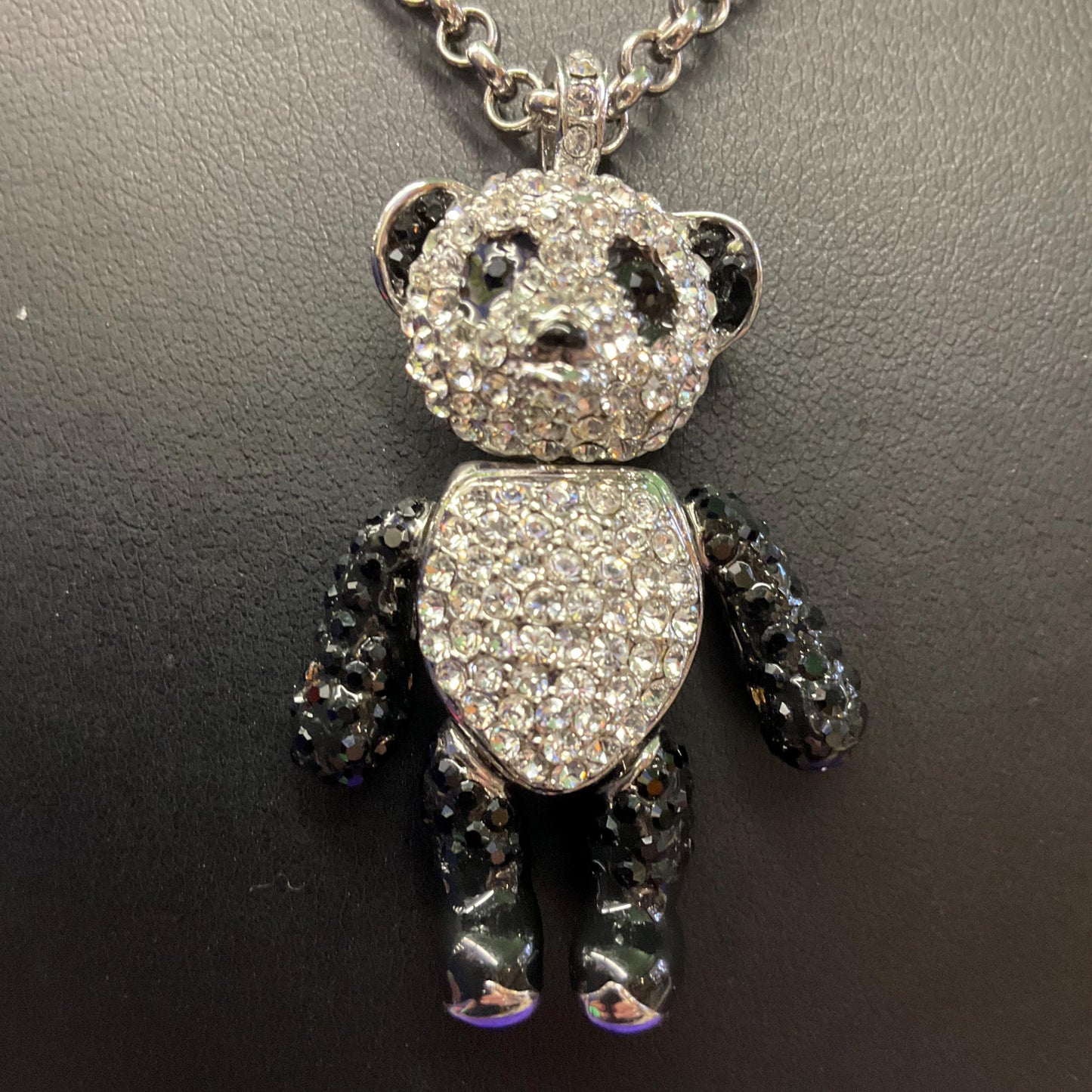 Vintage Butler and Wilson Panda Crystal Pendant, Fully Articulated with Silver and Black Rhinestones