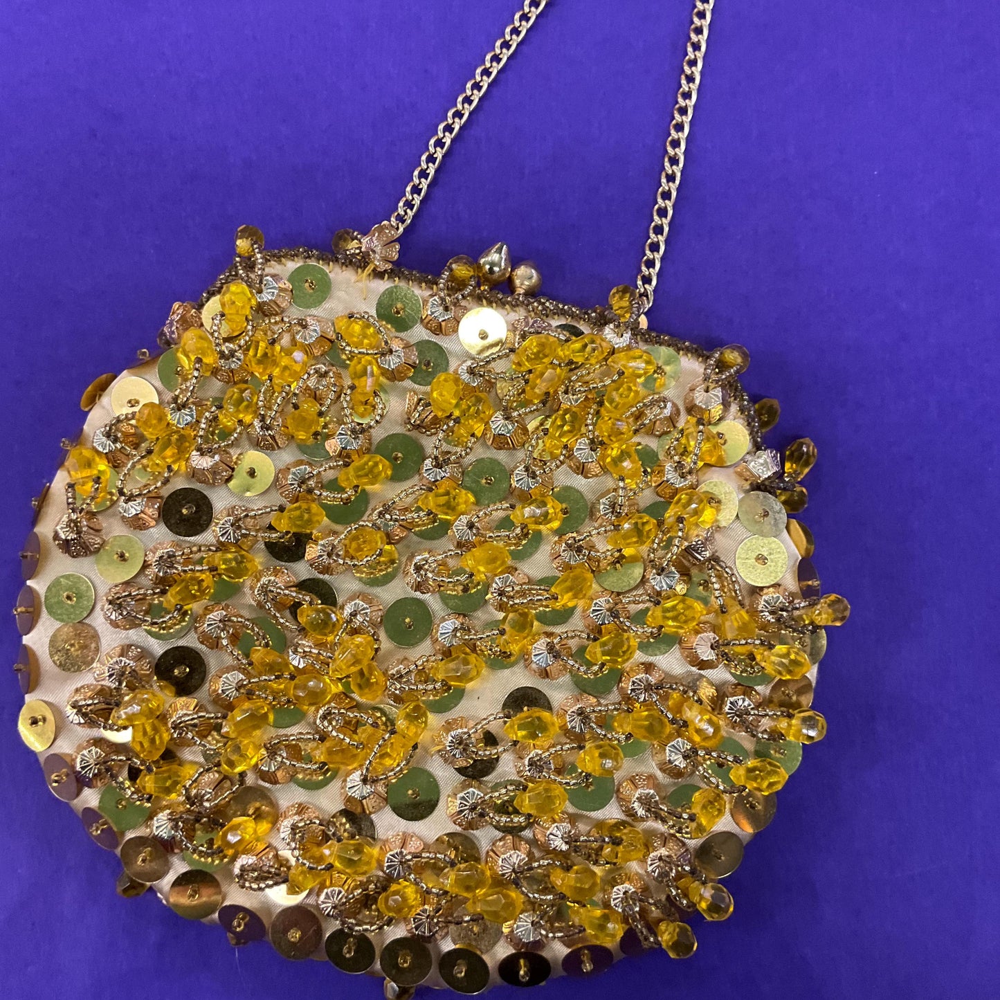 Vintage 1960s Gold Crystal Tasselled Satin Evening Bag, Handbag or Clutch