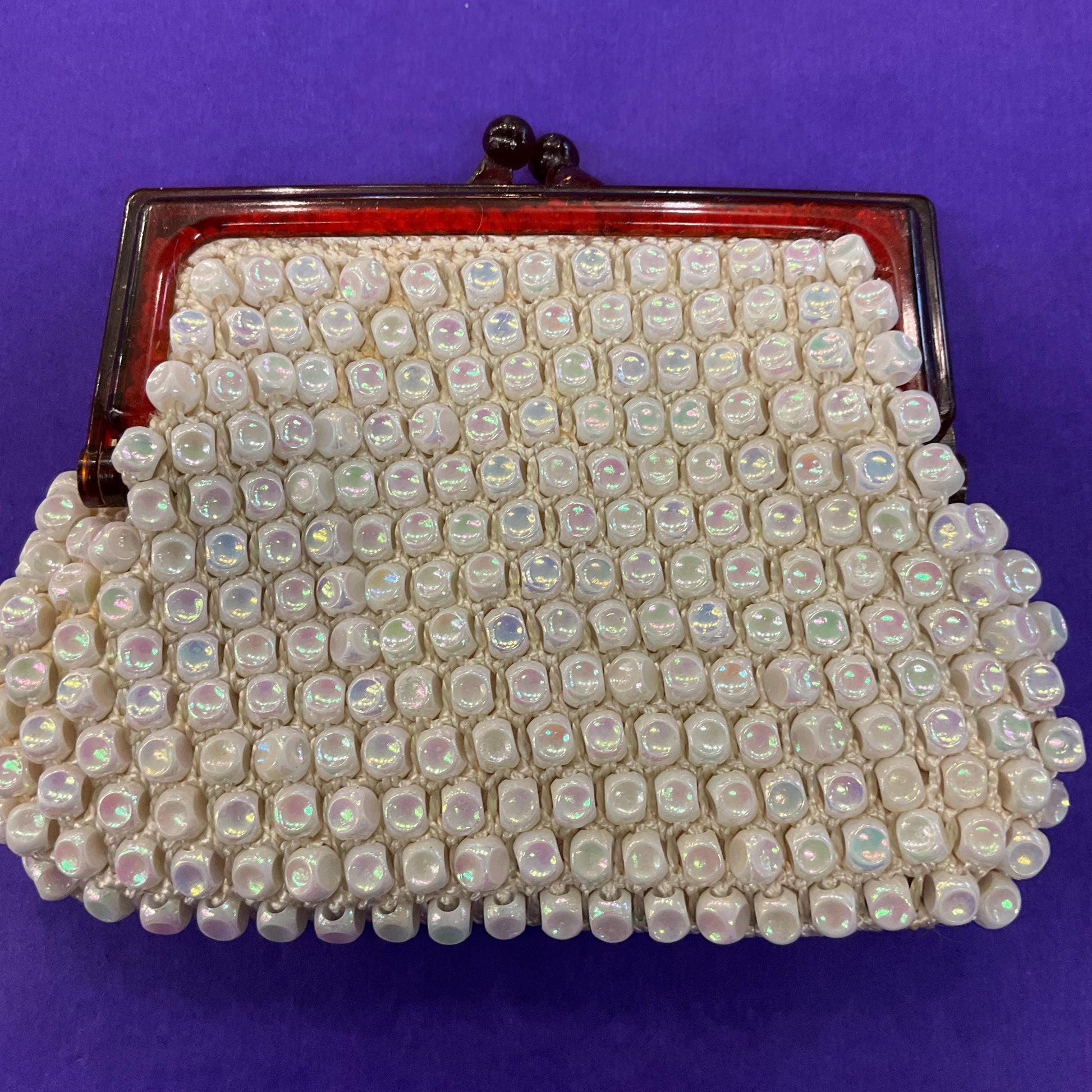 Vintage 1960s Sparkling Aurora Borealis Beaded Clutch Bag with Celluloid Frame