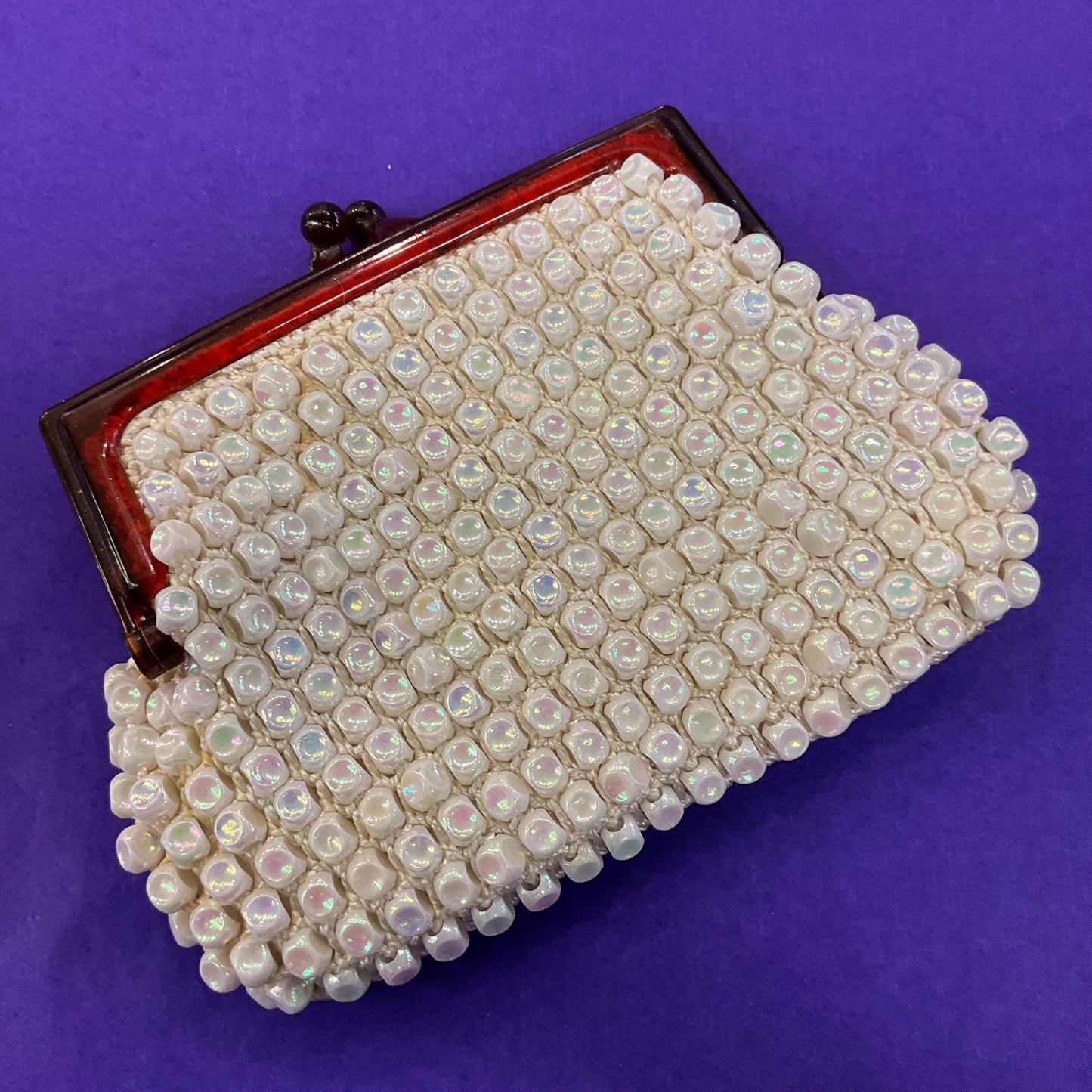 Vintage 1960s Sparkling Aurora Borealis Beaded Clutch Bag with Celluloid Frame