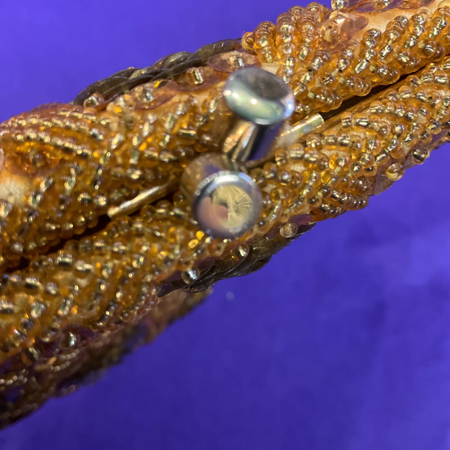 Vintage 1950s Handmade LE SOIR Evening Bag, Gold Beads and Sequinned Floral Clusters