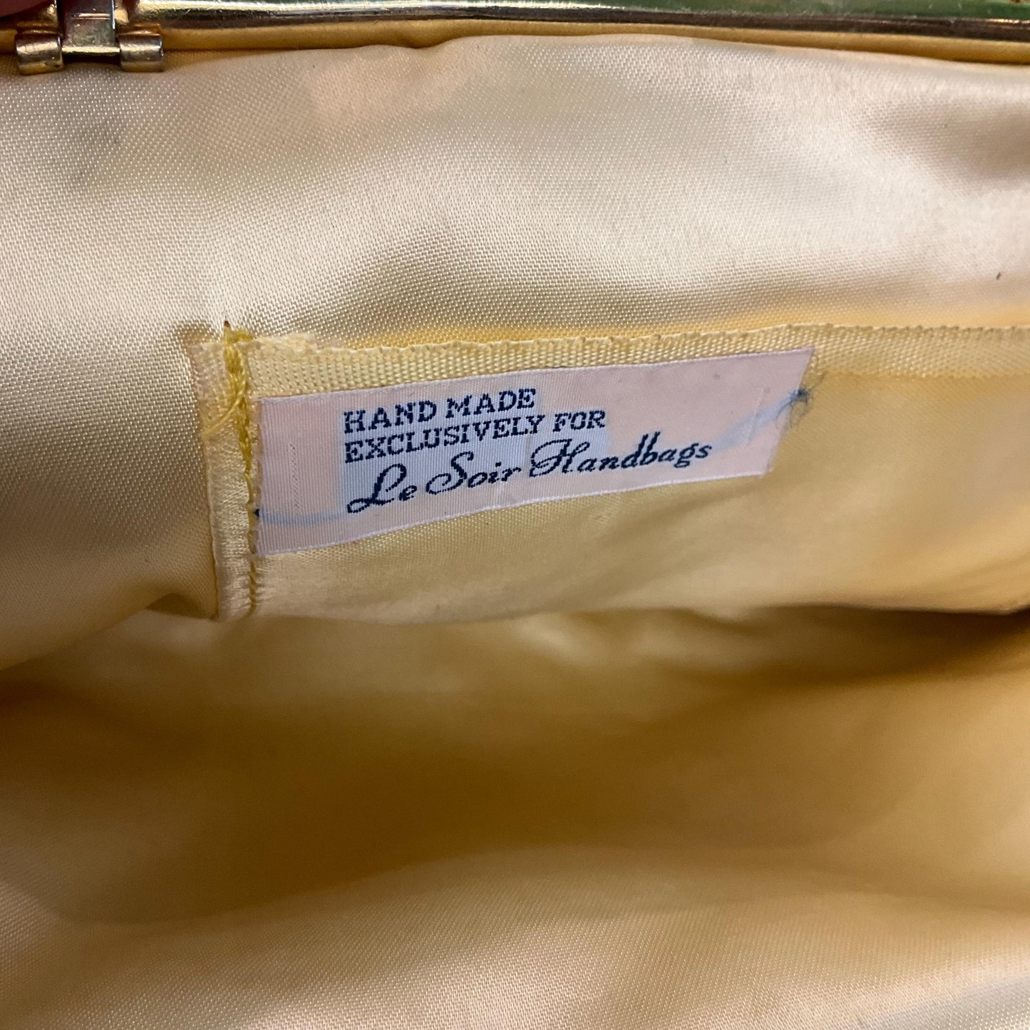 Vintage 1950s Handmade LE SOIR Evening Bag, Gold Beads and Sequinned Floral Clusters