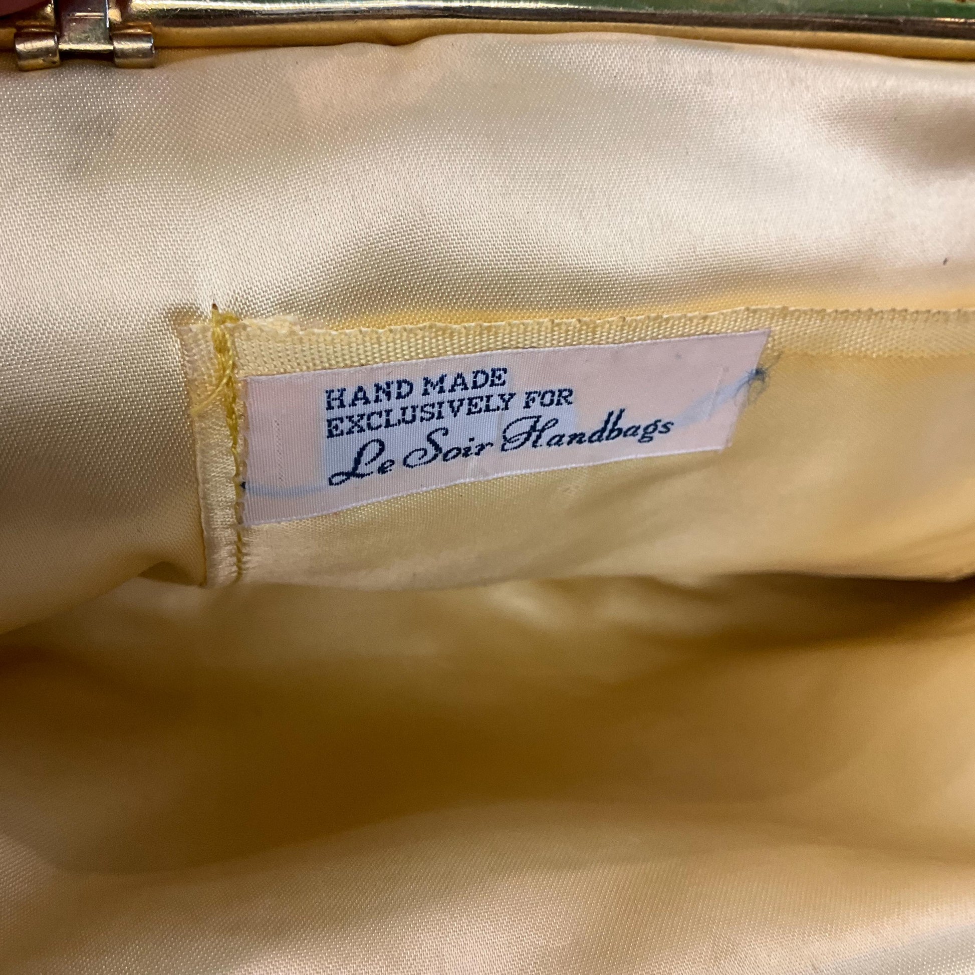 Vintage 1950s Handmade LE SOIR Evening Bag, Gold Beads and Sequinned Floral Clusters