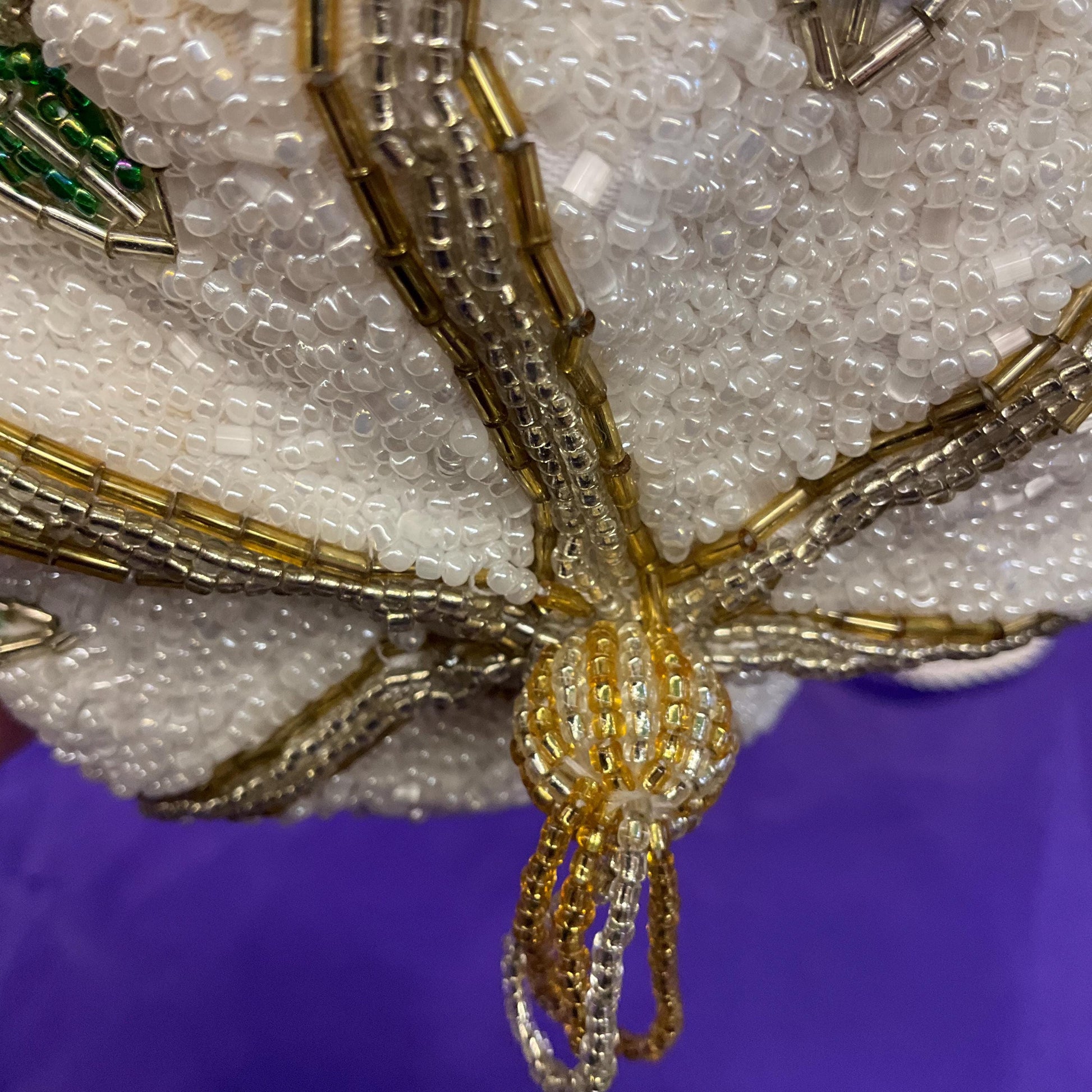 Vintage Beaded Floral Bucket Bag with Drawstring Shoulder Strap, Multicoloured Beads and Faux Pearls