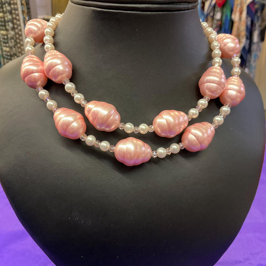 Vintage Butler and Wilson Statement Pink Shell Pearl & Faux Pearl Double Strand Necklace
