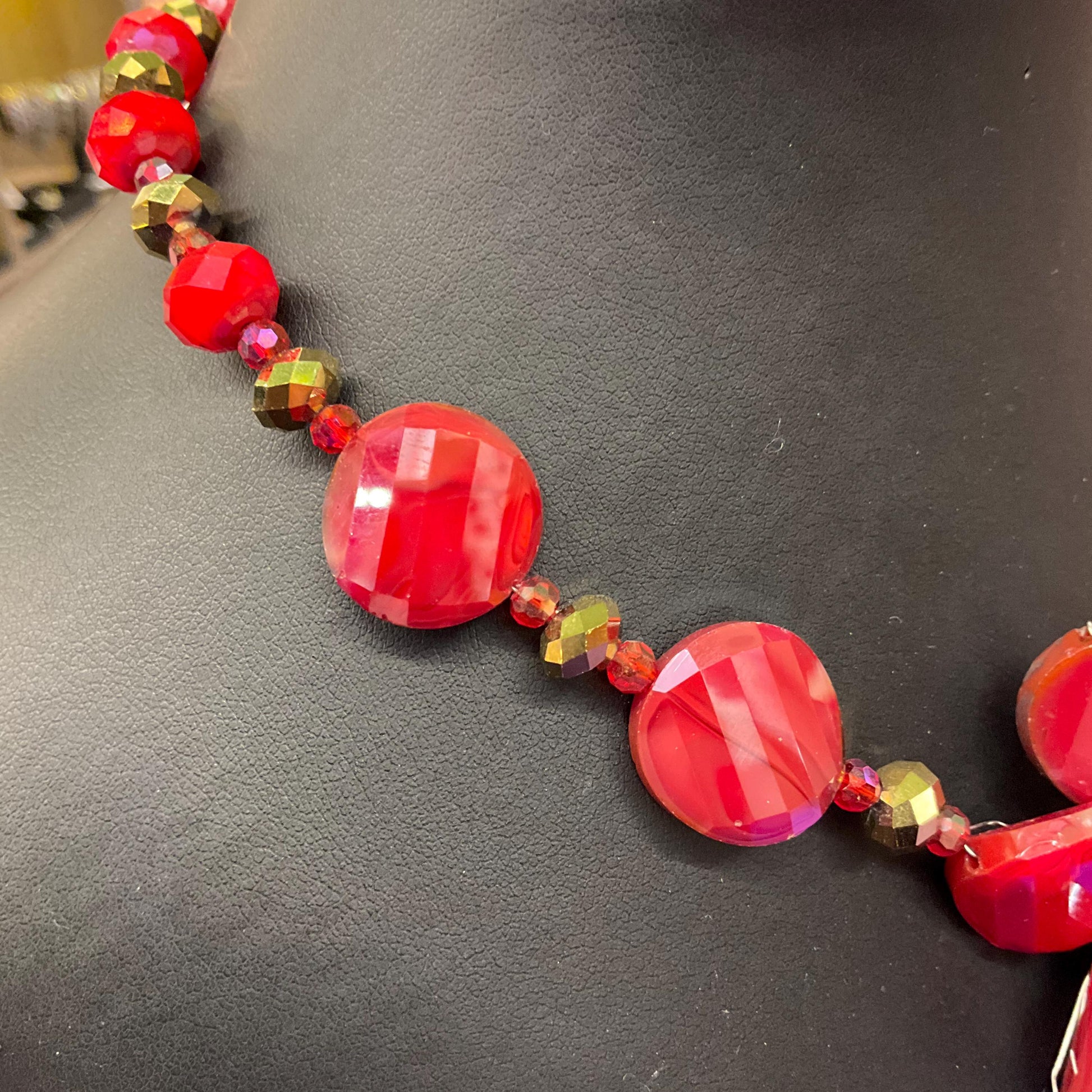 Vintage Butler and Wilson Statement Red and Gold Borealis Crystal Large Flower Necklace