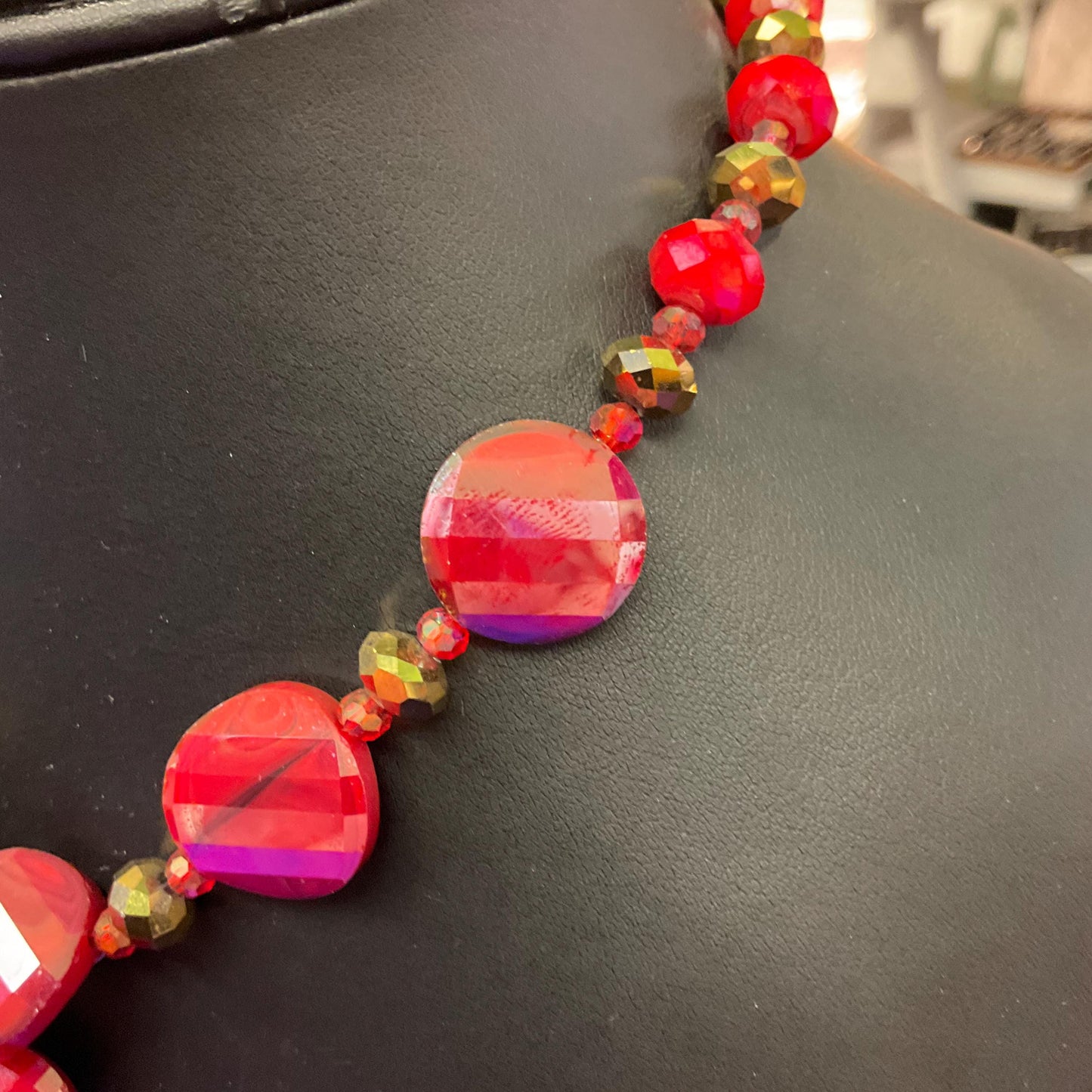 Vintage Butler and Wilson Statement Red and Gold Borealis Crystal Large Flower Necklace
