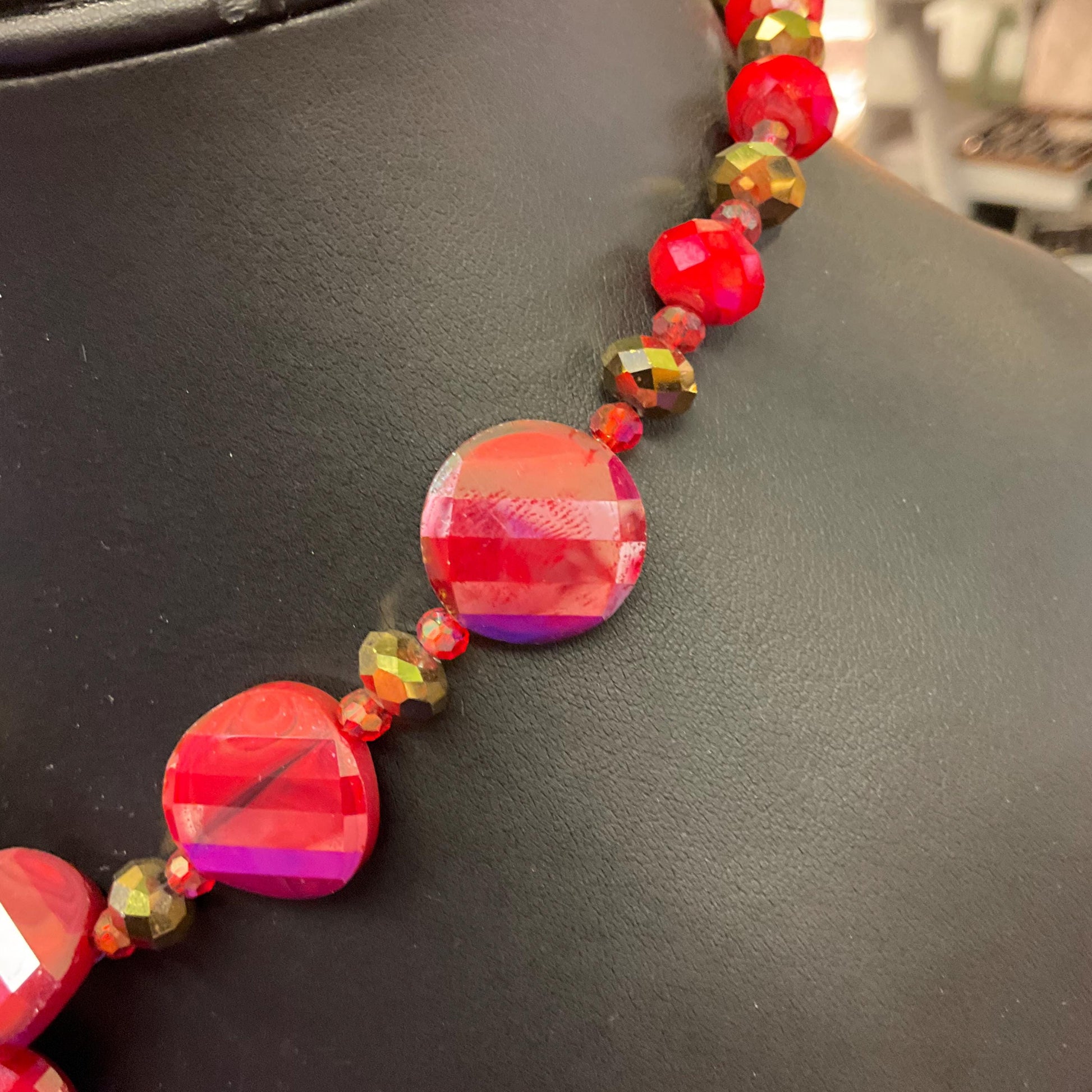 Vintage Butler and Wilson Statement Red and Gold Borealis Crystal Large Flower Necklace