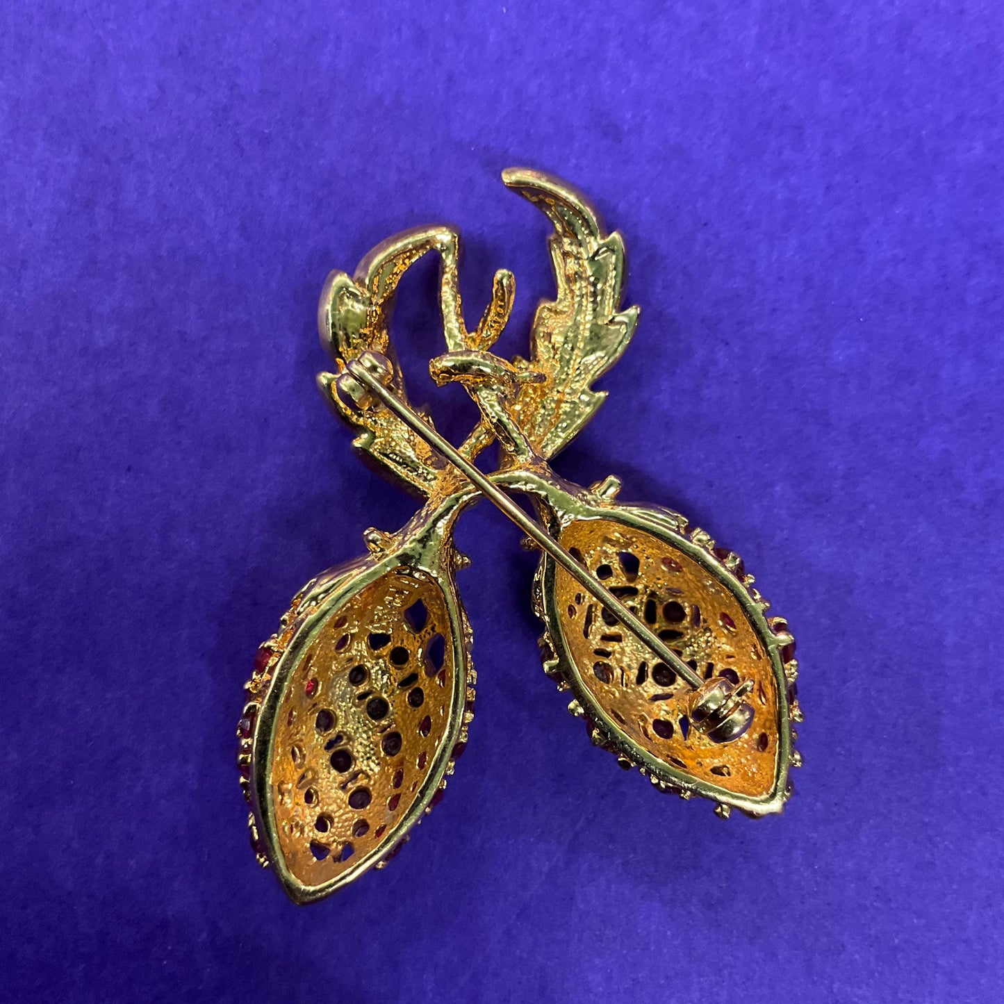 Vintage 1990s Camrose & Kross Jacqueline Kennedy Red Berries Brooch, Gold Plated with Faux Rubies and Silver Crystals