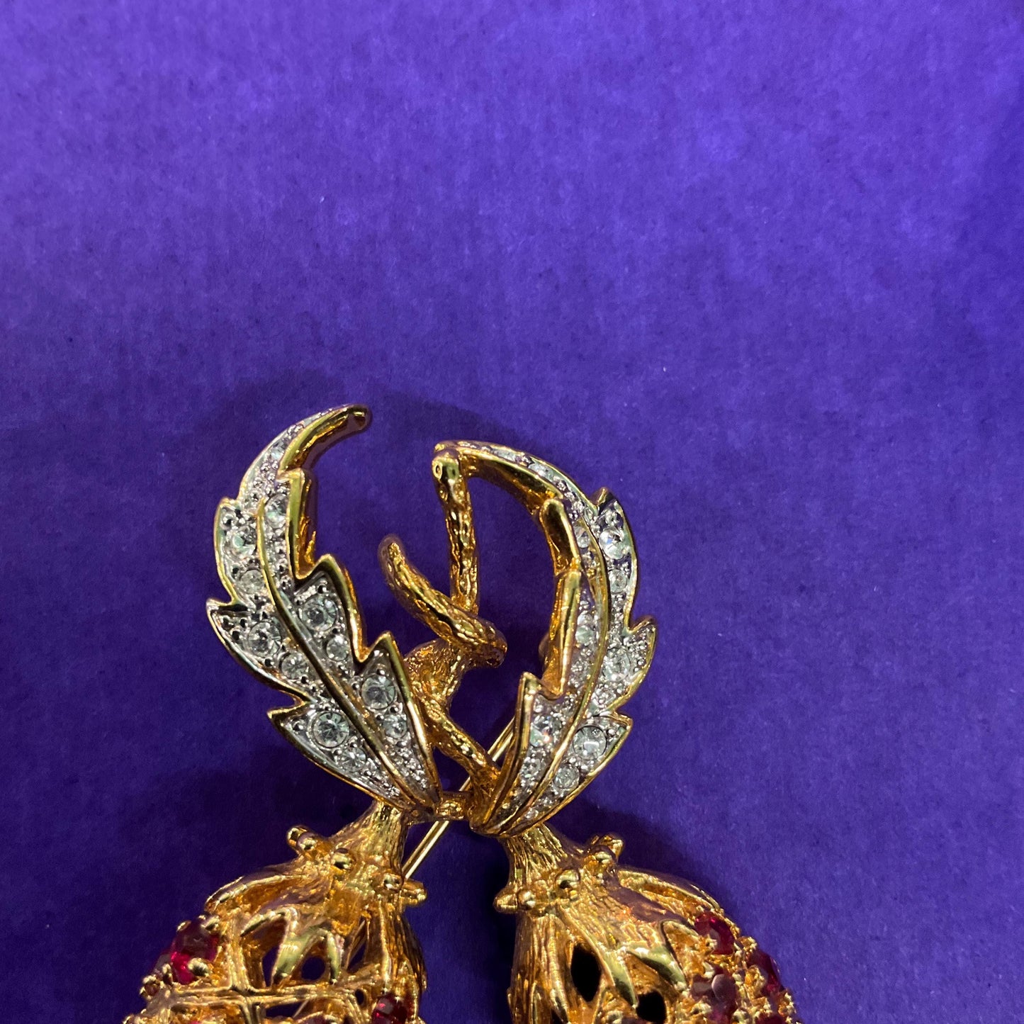 Vintage 1990s Camrose & Kross Jacqueline Kennedy Red Berries Brooch, Gold Plated with Faux Rubies and Silver Crystals