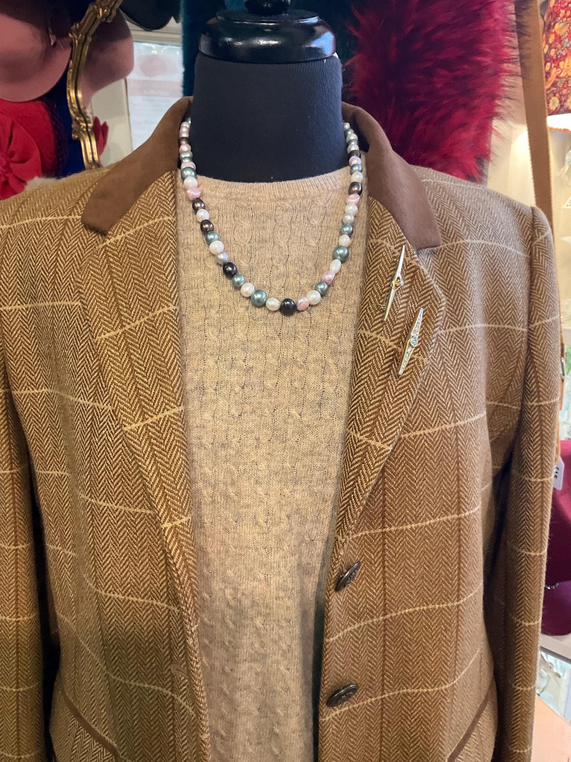 Vintage Freash Water and Cultured Pearl Necklace, Ivory , Pretty Pastel and Metallic Organic Beads