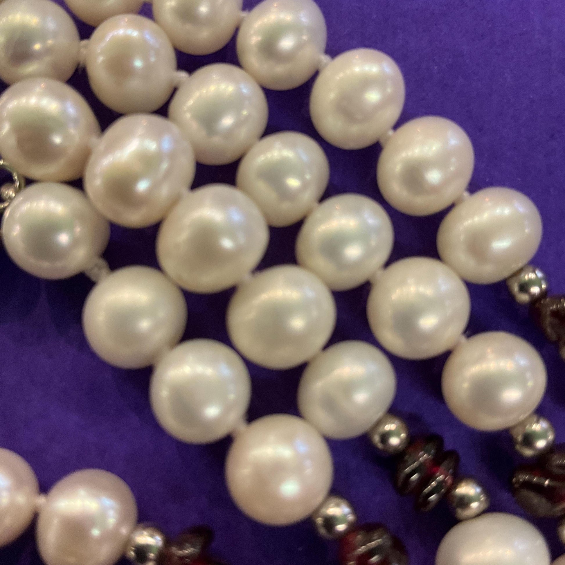 Vintage Ivory Fresh Water And Garnet Multistrand Beaded Necklace, hand knotted organic pearls