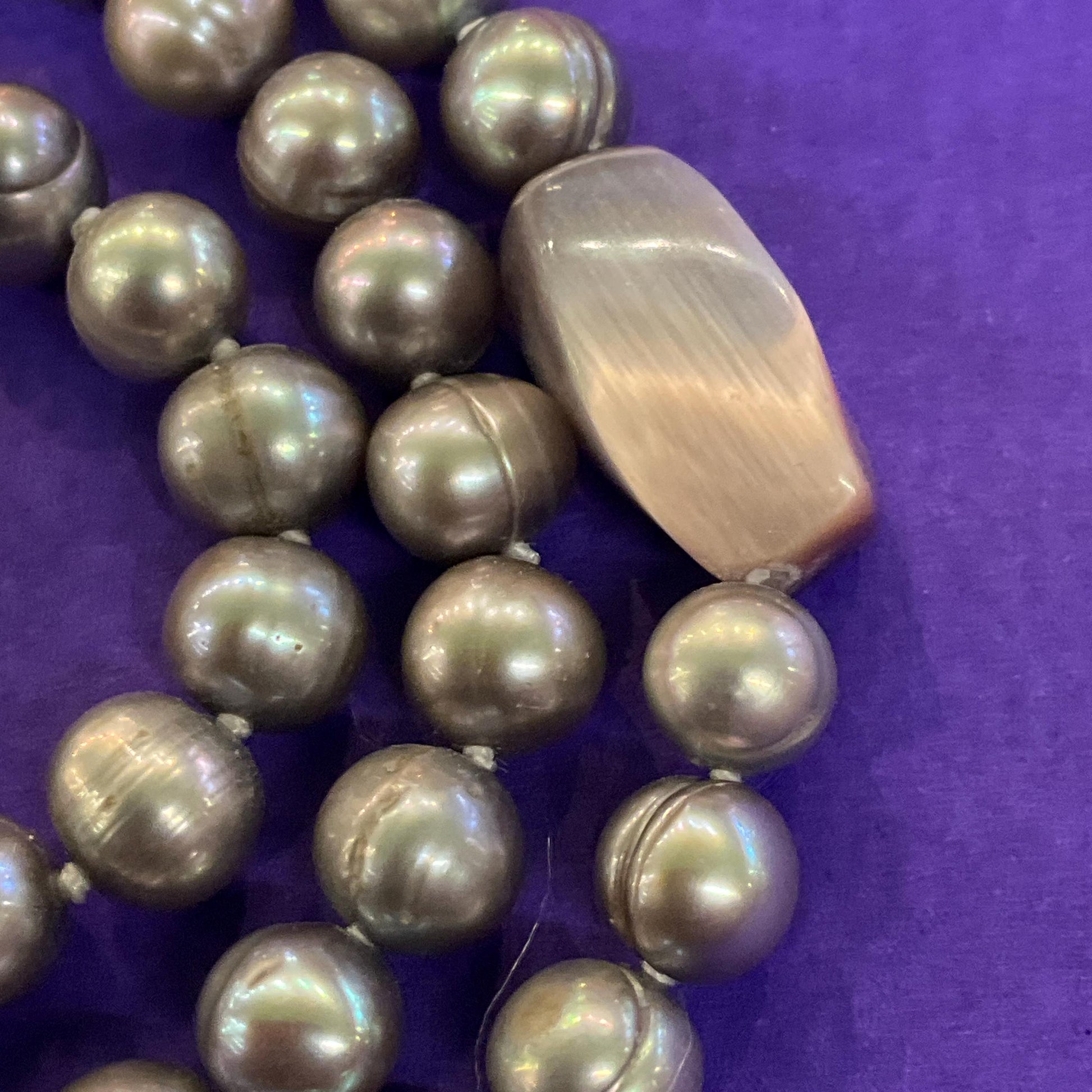 Vintage Statement Multistrand Fresh Water Organic Pearl and Milk Glass Necklace, Silver, plate pink and purple tones