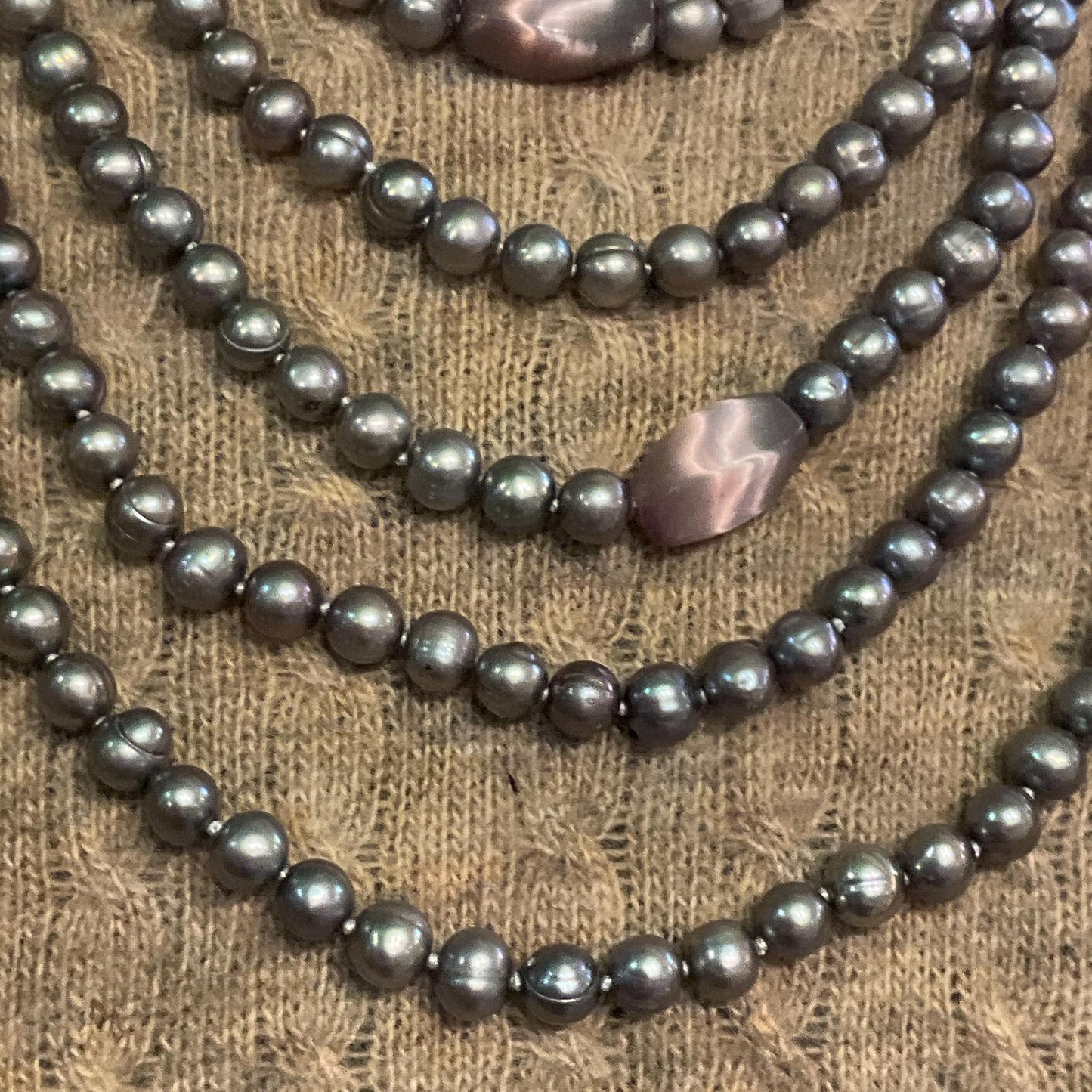 Vintage Statement Multistrand Fresh Water Organic Pearl and Milk Glass Necklace, Silver, plate pink and purple tones