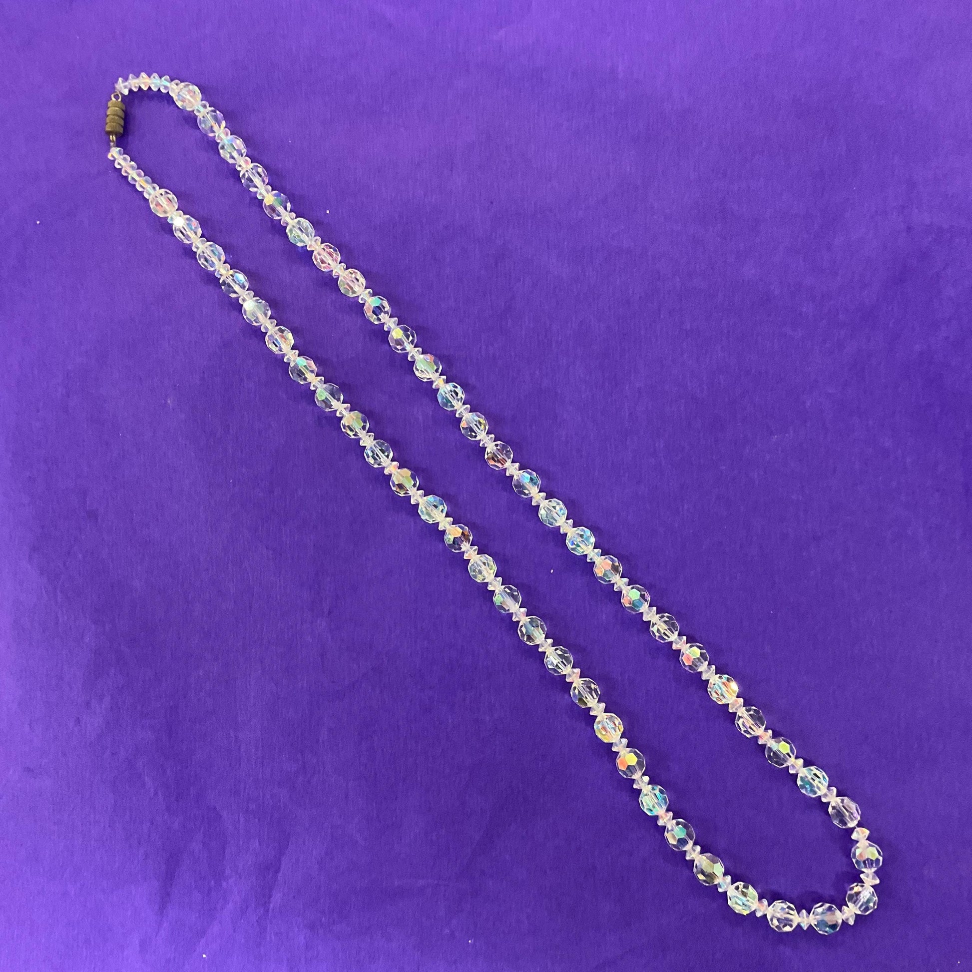 Vintage 1950s/60s Rainbow Borealis Crystal Opera Length Crystal Beaded Necklace