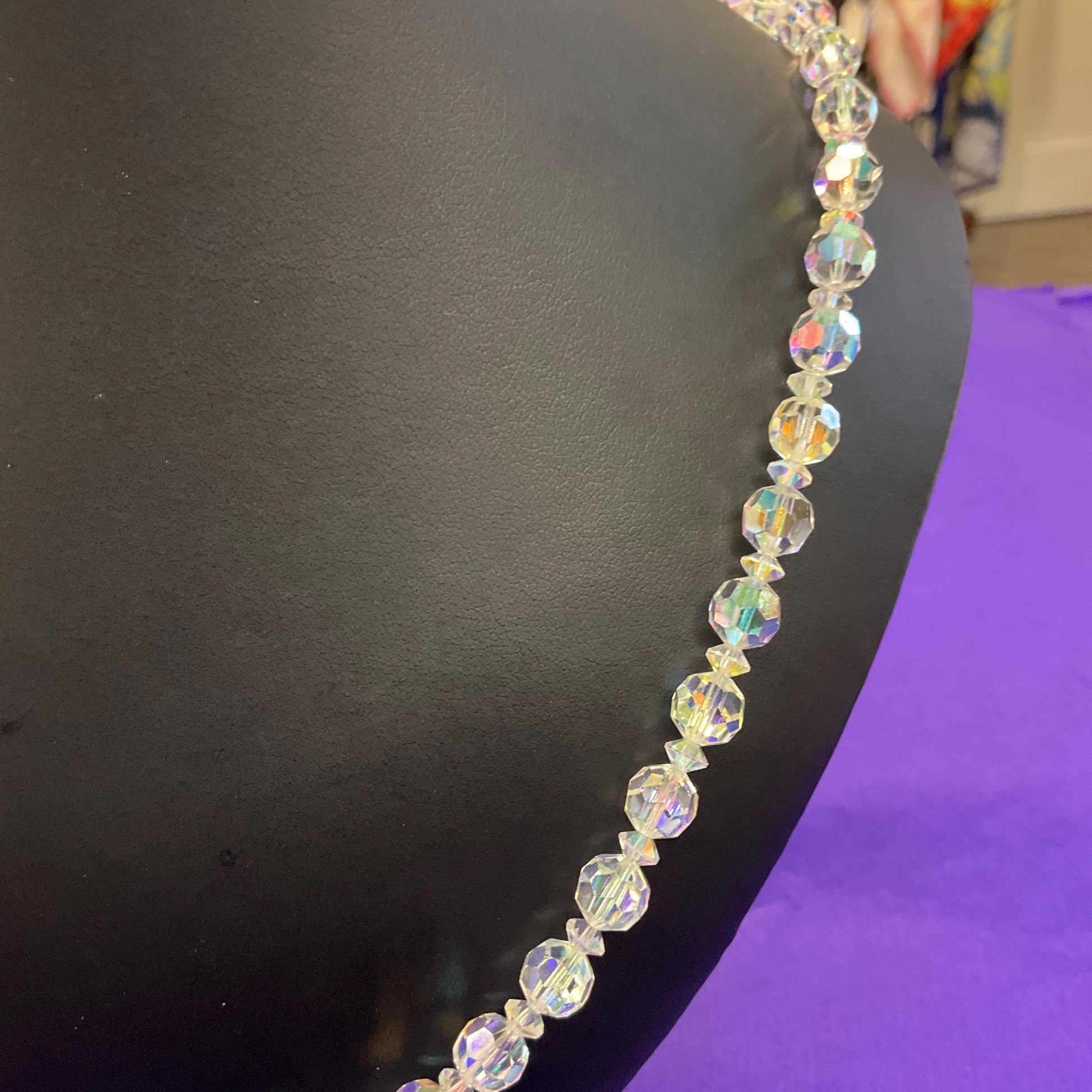 Vintage 1950s/60s Rainbow Borealis Crystal Opera Length Crystal Beaded Necklace