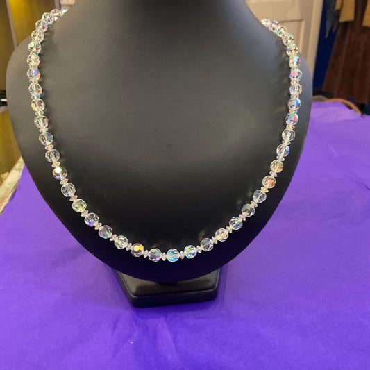 Vintage 1950s/60s Rainbow Borealis Crystal Opera Length Crystal Beaded Necklace