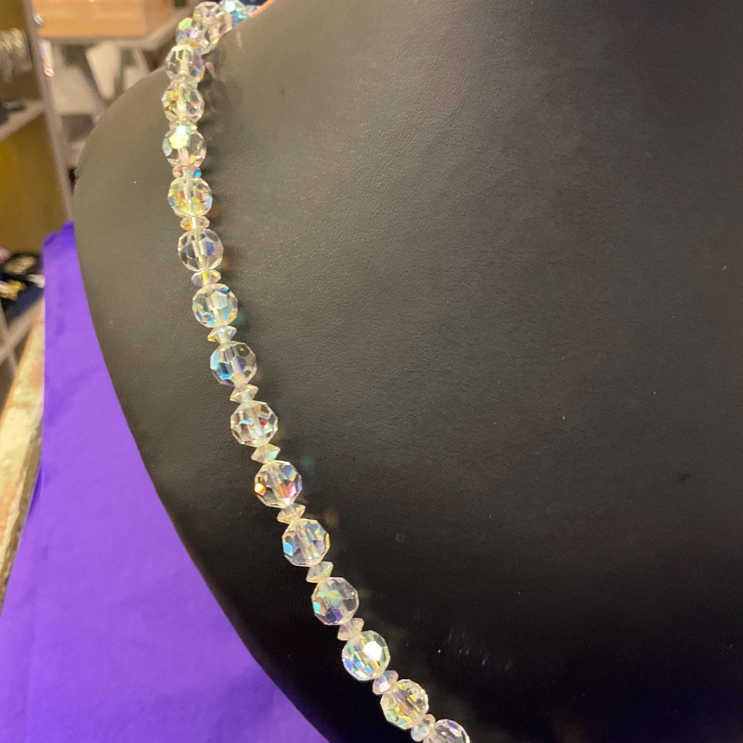 Vintage 1950s/60s Rainbow Borealis Crystal Opera Length Crystal Beaded Necklace